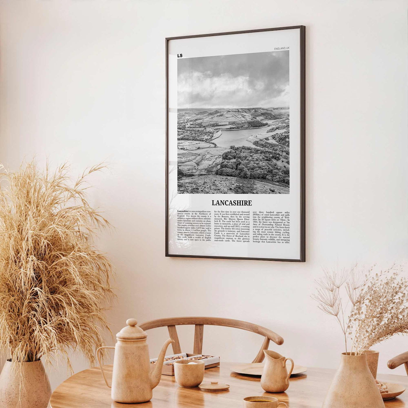 Lancashire Print Black and White, Lancashire Wall Art, Lancashire Poster, Lancashire Photo, Lancashire Map, England, UK, United Kingdom