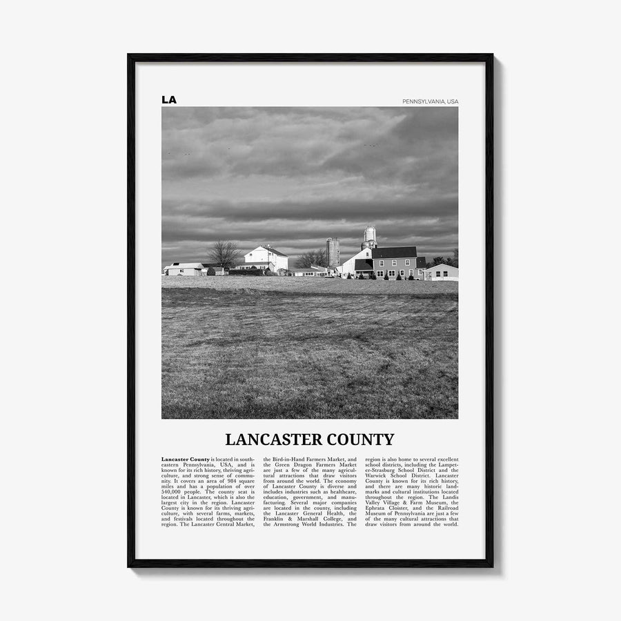 Lancaster County Print Black and White, Lancaster County Wall Art, Lancaster Poster, Lancaster Photo, Lancaster Wall Décor, Lancaster Map