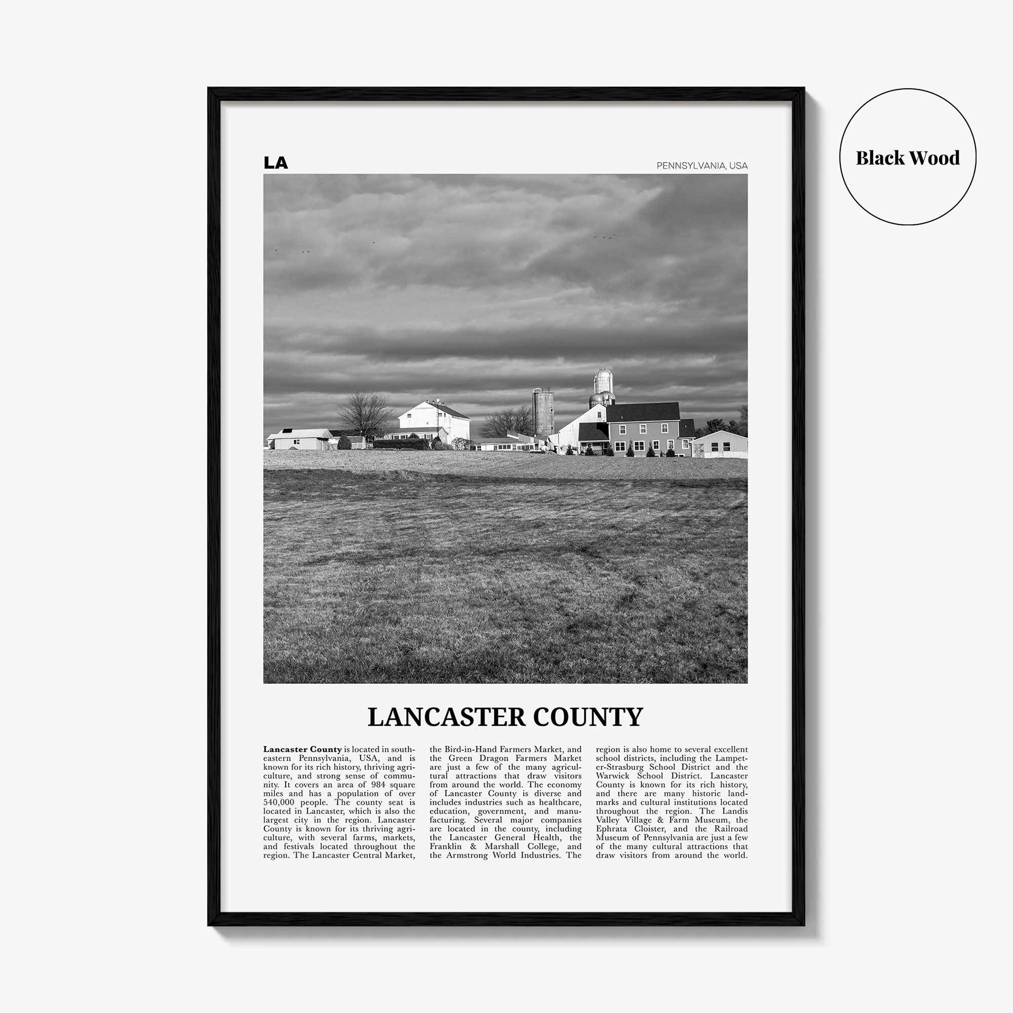Lancaster County Print Black and White, Lancaster County Wall Art, Lancaster Poster, Lancaster Photo, Lancaster Wall Décor, Lancaster Map