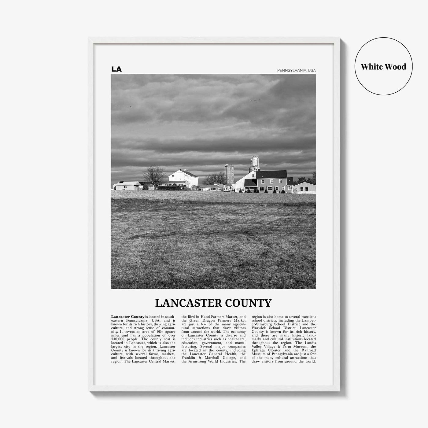 Lancaster County Print Black and White, Lancaster County Wall Art, Lancaster Poster, Lancaster Photo, Lancaster Wall Décor, Lancaster Map