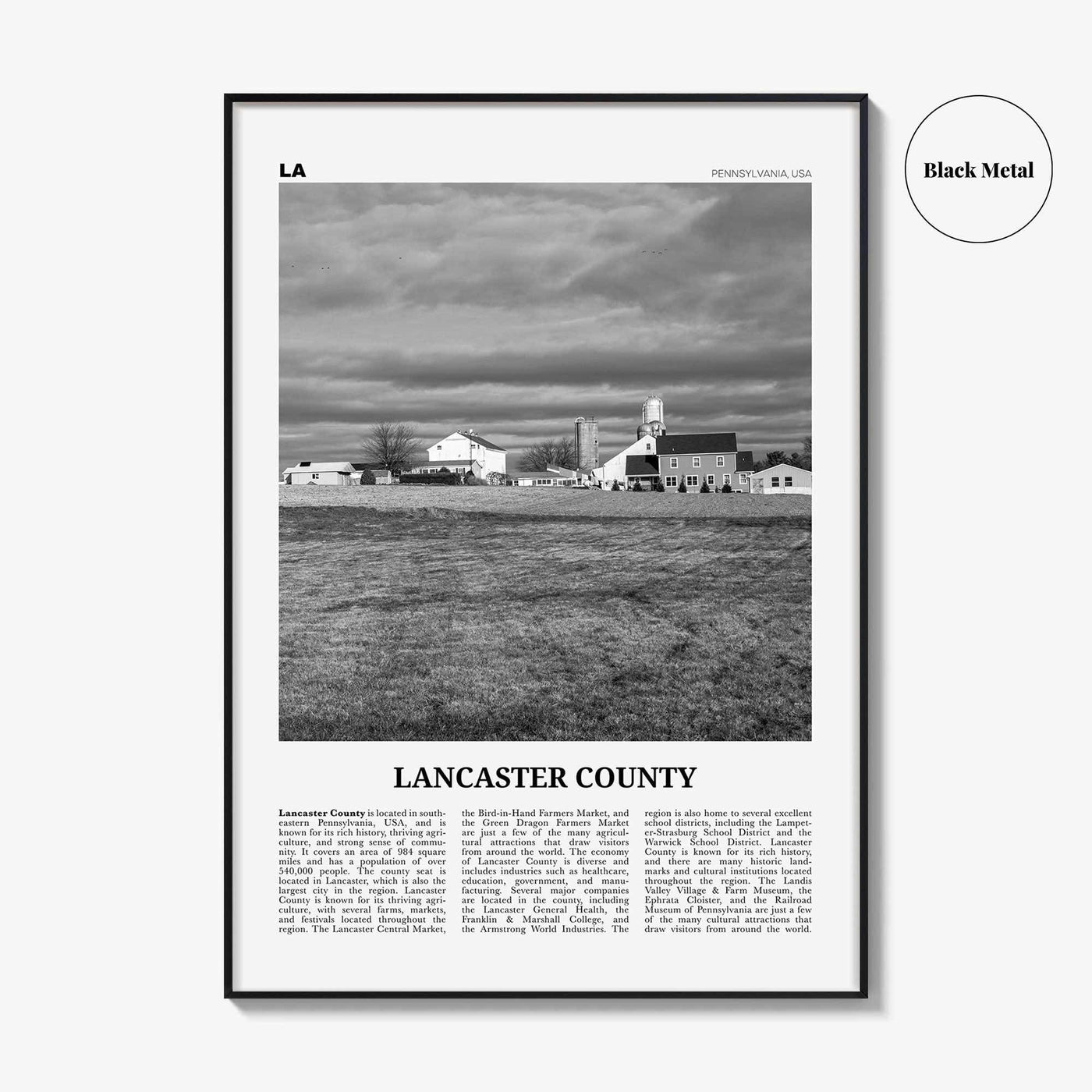 Lancaster County Print Black and White, Lancaster County Wall Art, Lancaster Poster, Lancaster Photo, Lancaster Wall Décor, Lancaster Map