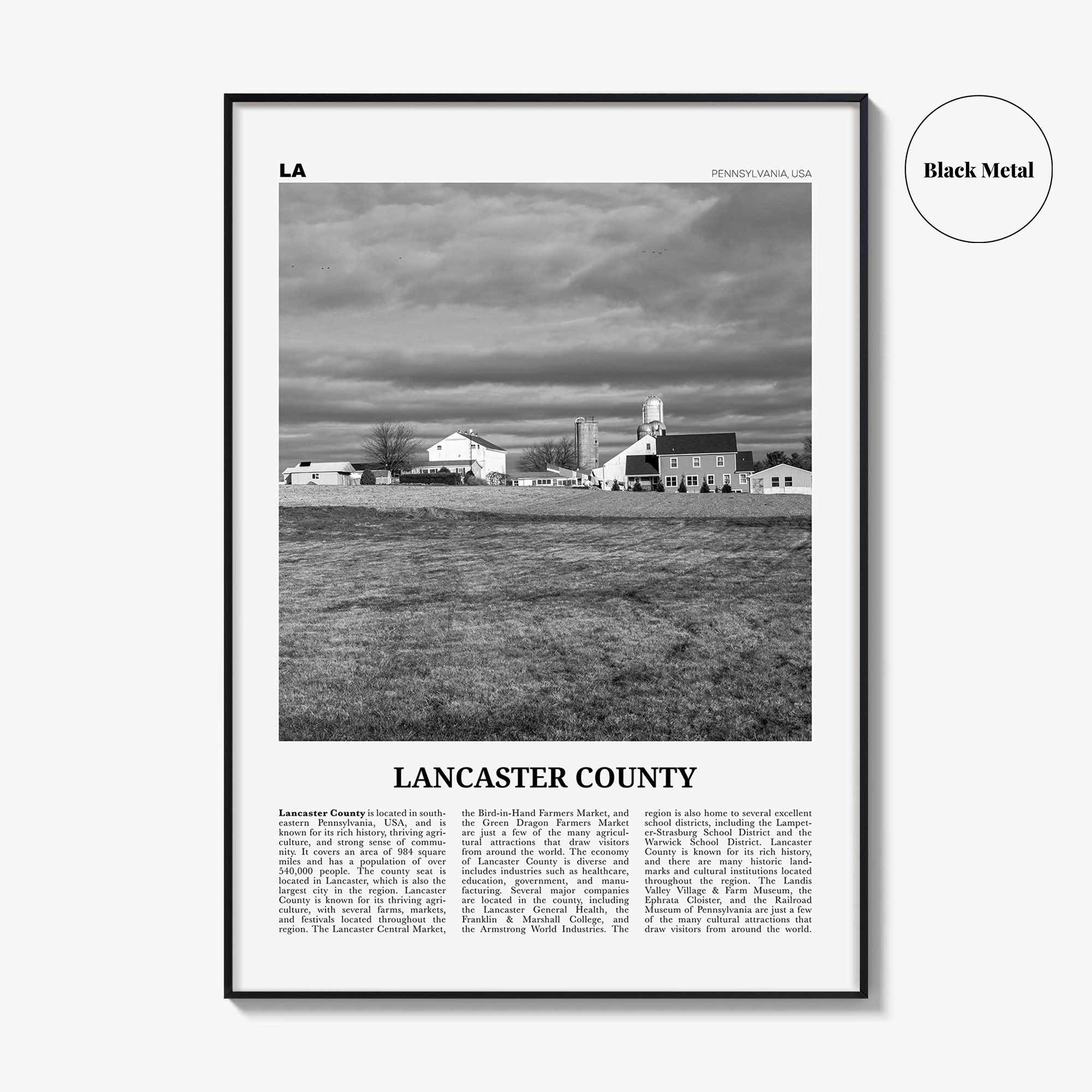 Lancaster County Print Black and White, Lancaster County Wall Art, Lancaster Poster, Lancaster Photo, Lancaster Wall Décor, Lancaster Map