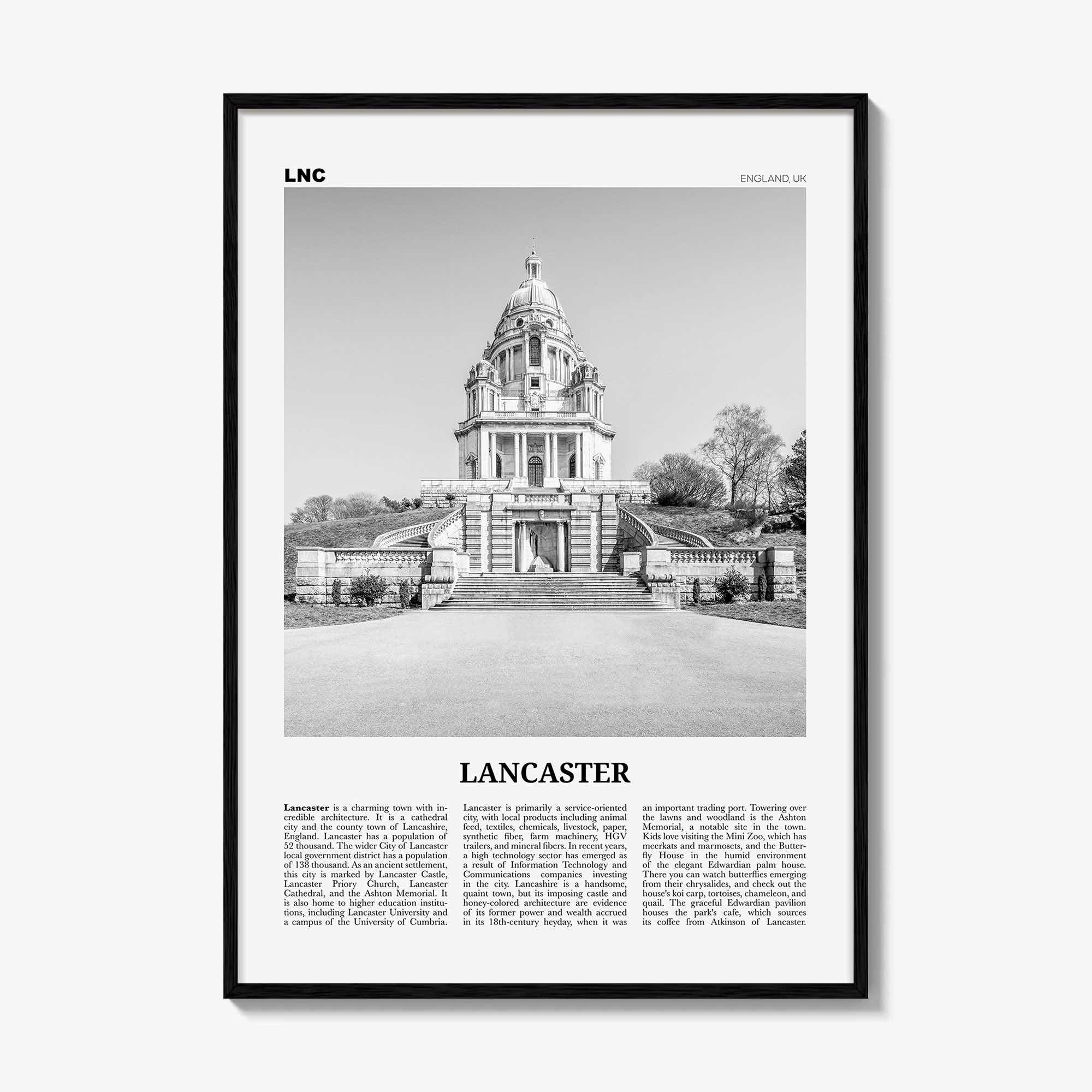 Lancaster Print Black and White England, Lancaster Wall Art, Lancaster Poster, Lancaster, Lancashire, UK, United Kingdom, Europe