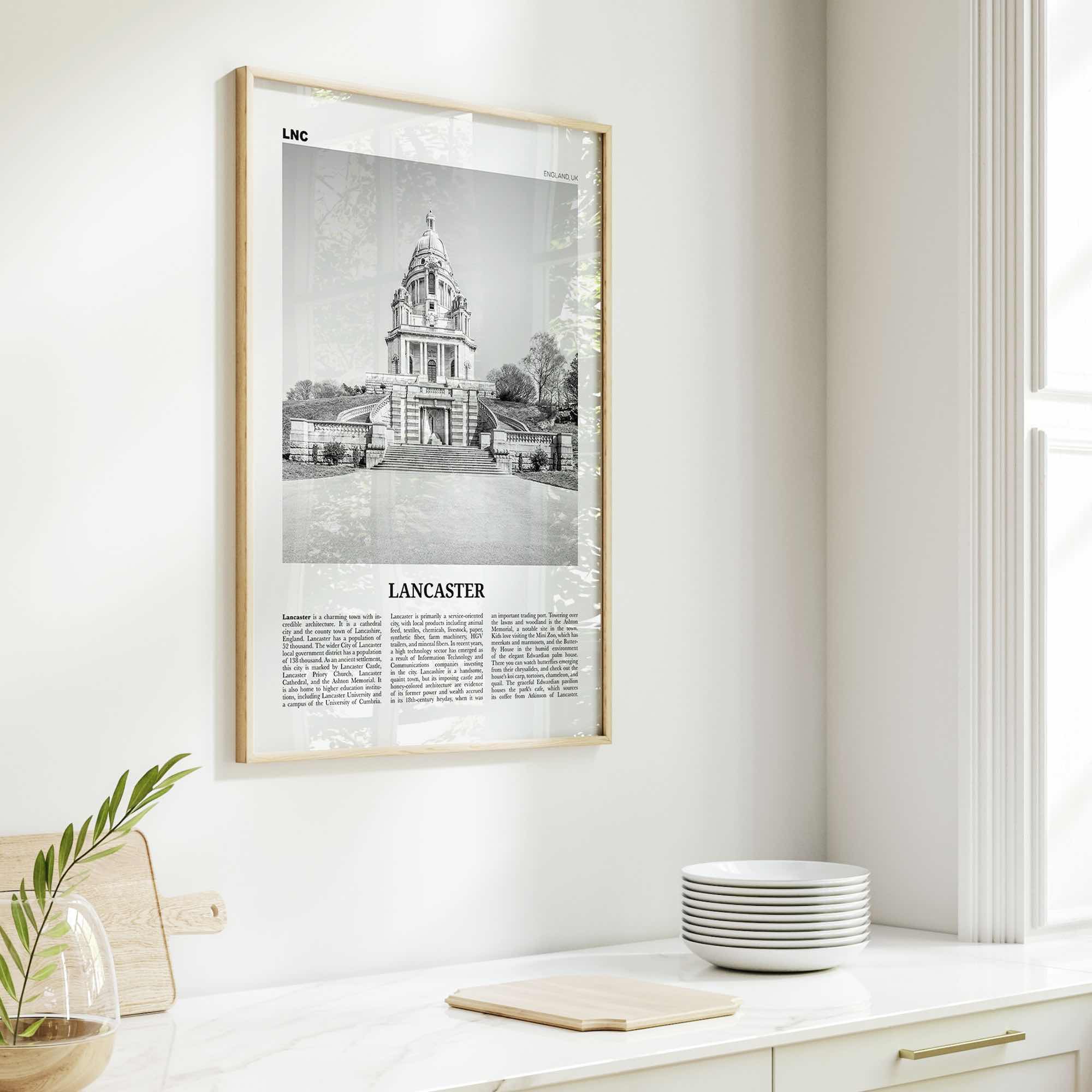 Lancaster Print Black and White England, Lancaster Wall Art, Lancaster Poster, Lancaster, Lancashire, UK, United Kingdom, Europe
