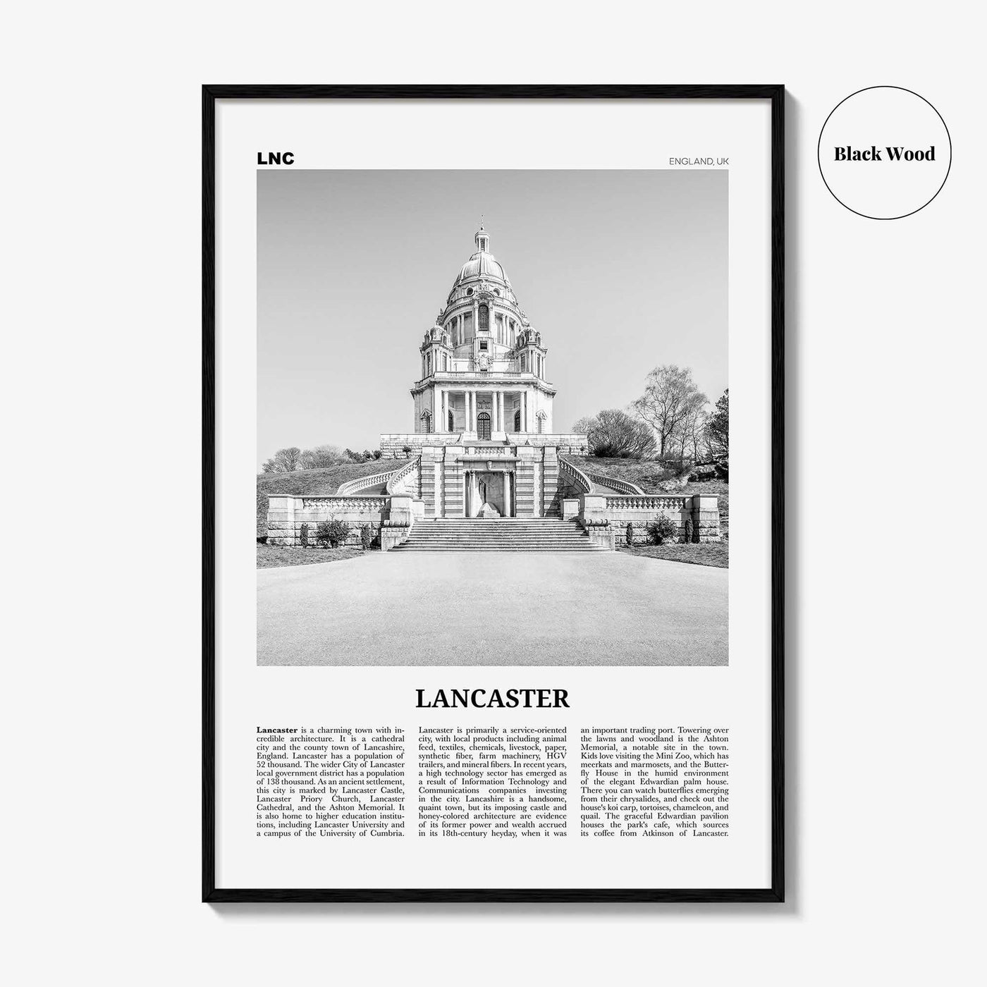 Lancaster Print Black and White England, Lancaster Wall Art, Lancaster Poster, Lancaster, Lancashire, UK, United Kingdom, Europe