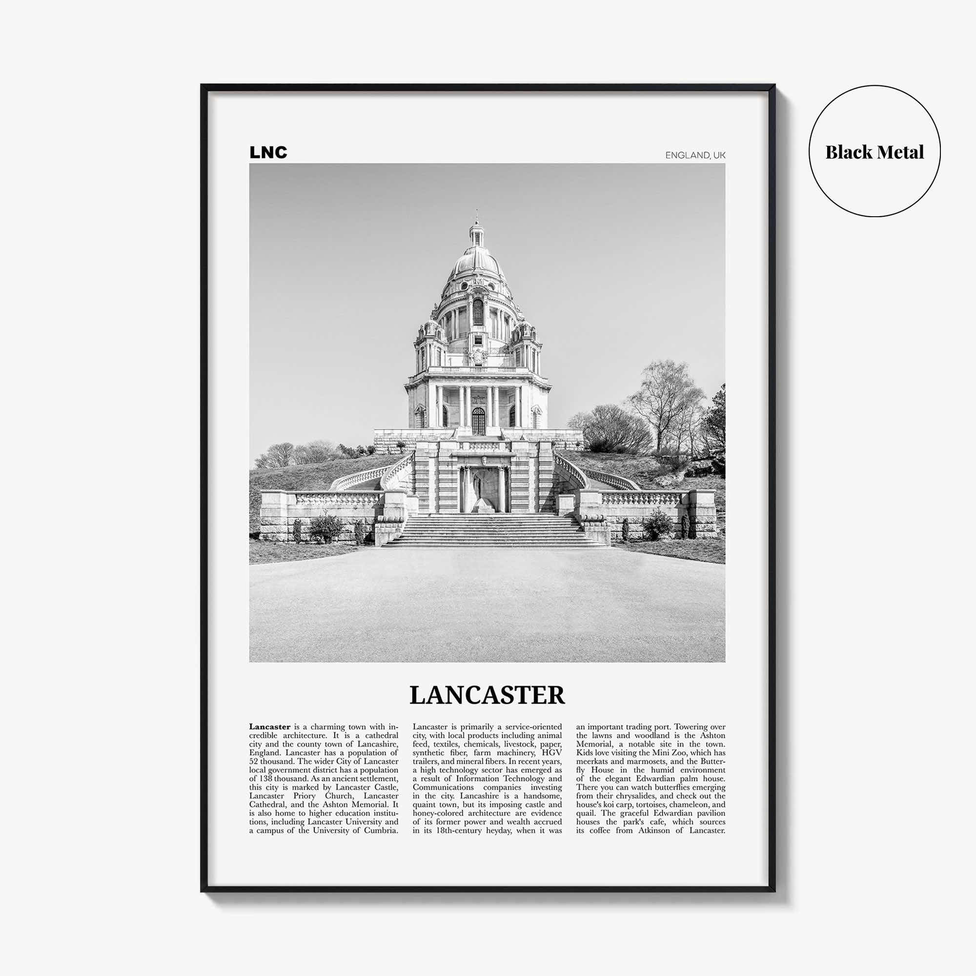 Lancaster Print Black and White England, Lancaster Wall Art, Lancaster Poster, Lancaster, Lancashire, UK, United Kingdom, Europe