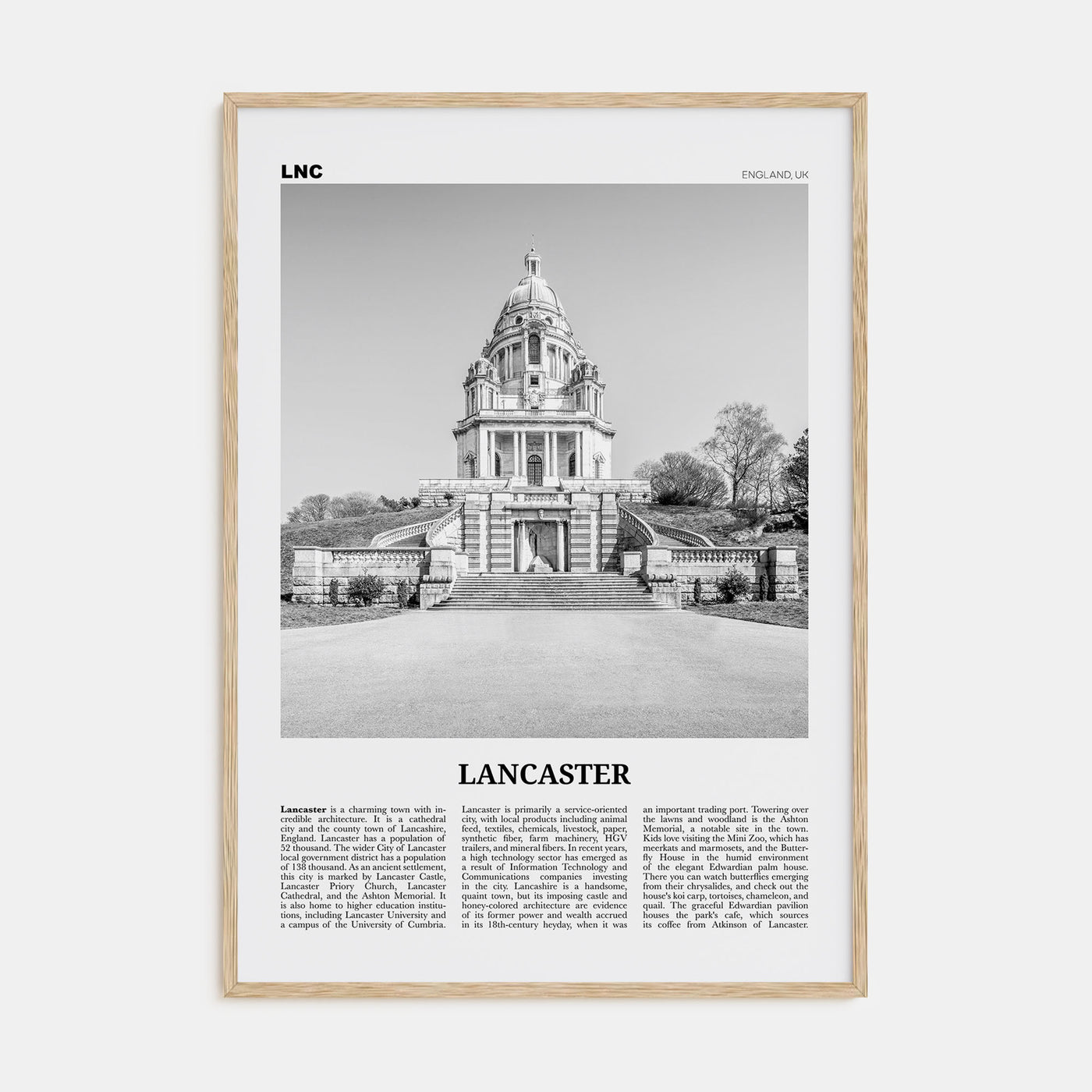 Lancaster, England Travel B&W Poster