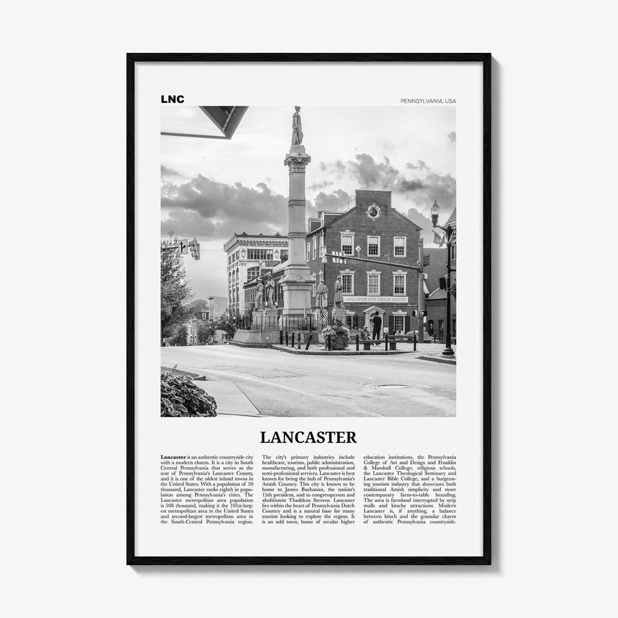 Lancaster Print Black and White Pennsylvania, Lancaster Wall Art, Lancaster Poster, Pennsylvania, USA, United States, North America