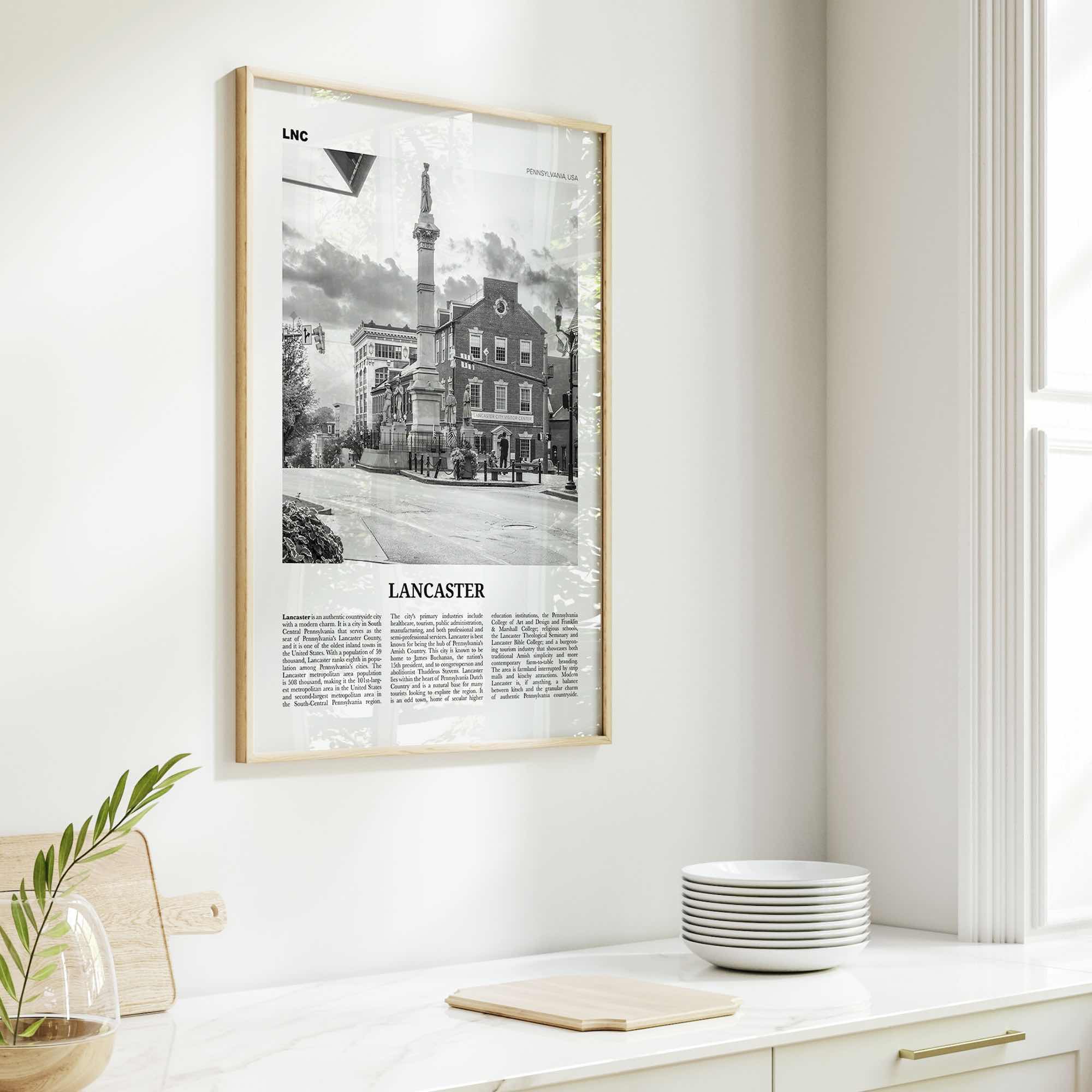 Lancaster Print Black and White Pennsylvania, Lancaster Wall Art, Lancaster Poster, Pennsylvania, USA, United States, North America