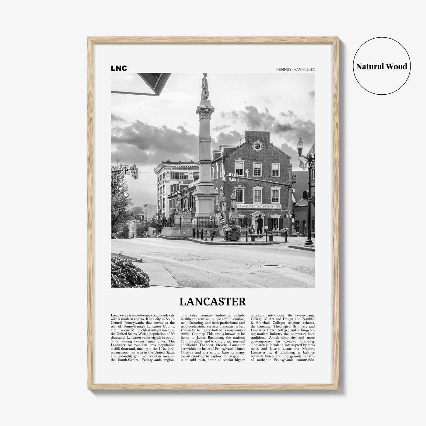 Lancaster Print Black and White Pennsylvania, Lancaster Wall Art, Lancaster Poster, Pennsylvania, USA, United States, North America