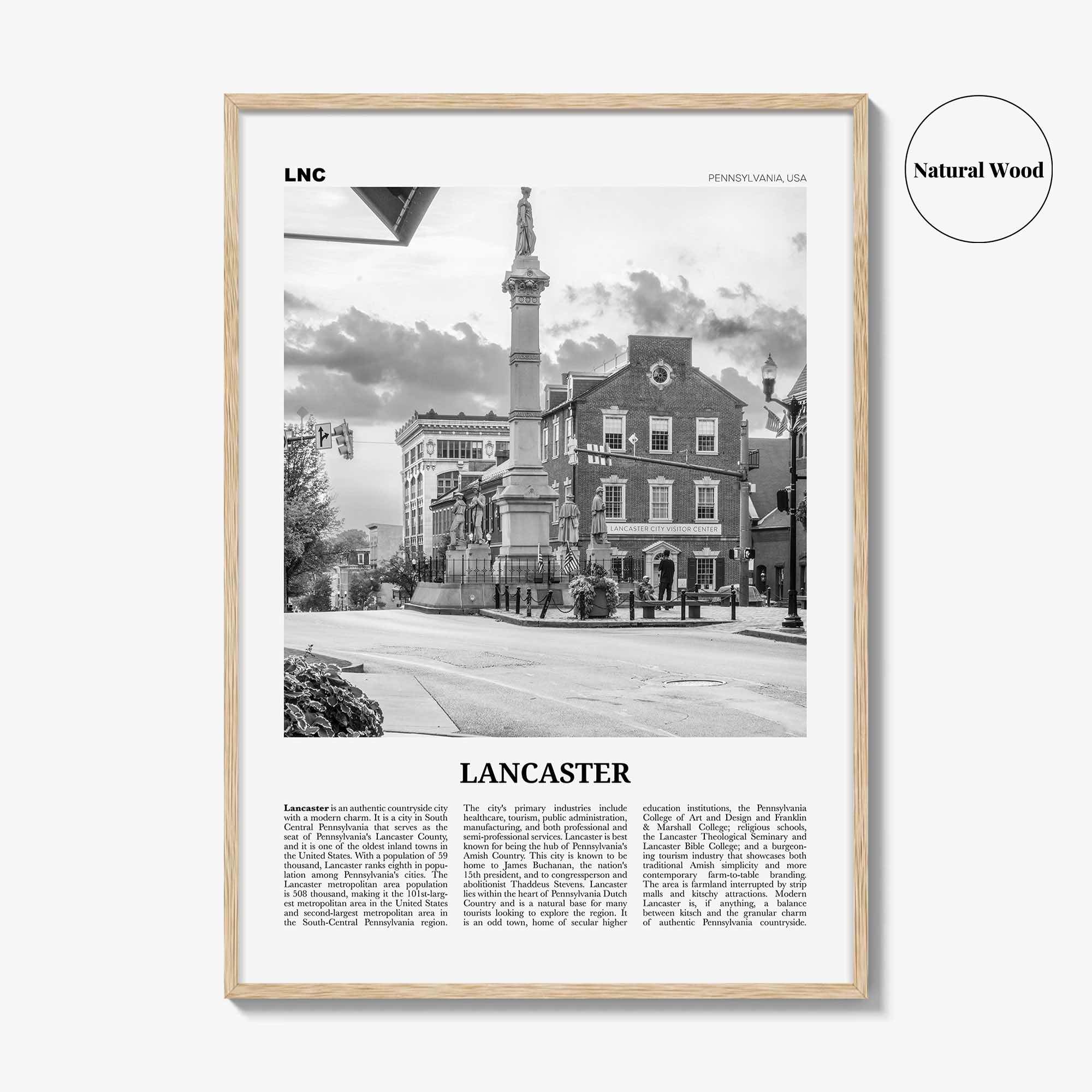 Lancaster Print Black and White Pennsylvania, Lancaster Wall Art, Lancaster Poster, Pennsylvania, USA, United States, North America
