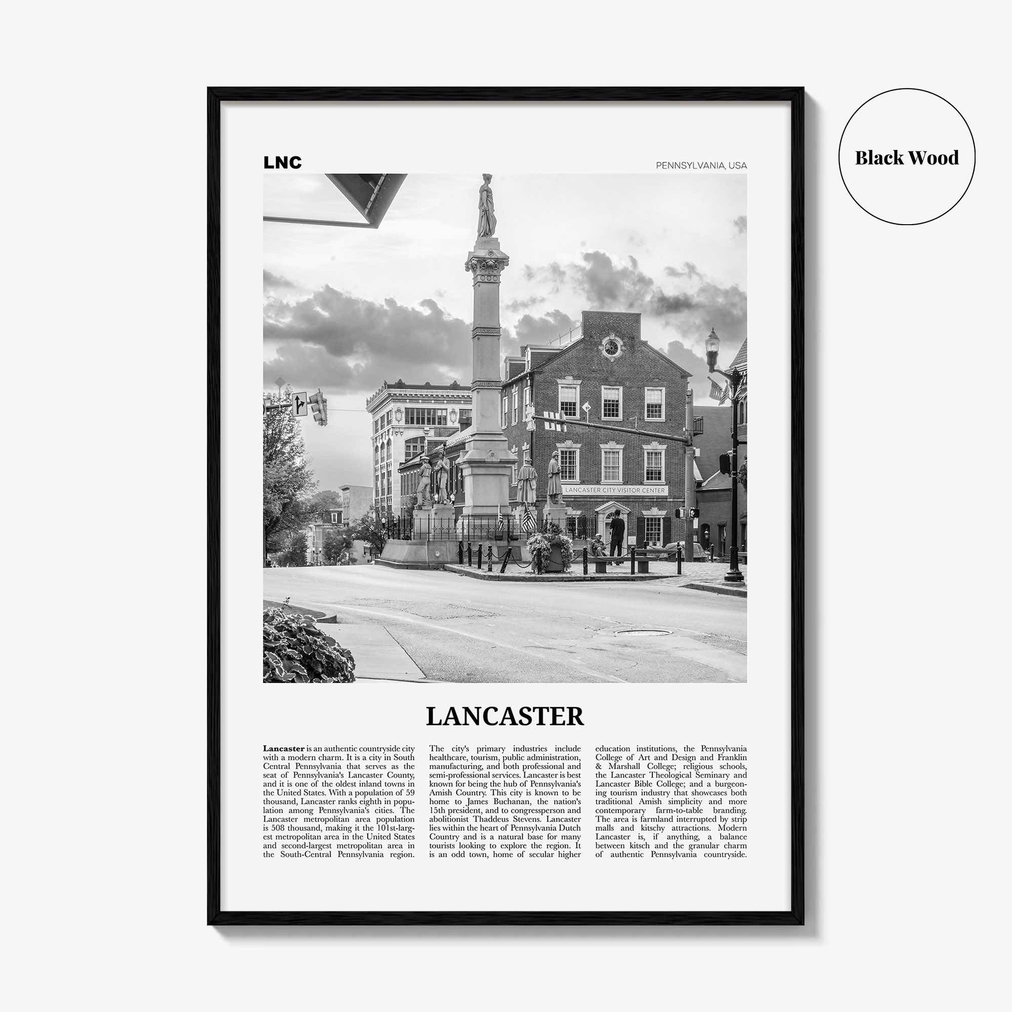 Lancaster Print Black and White Pennsylvania, Lancaster Wall Art, Lancaster Poster, Pennsylvania, USA, United States, North America