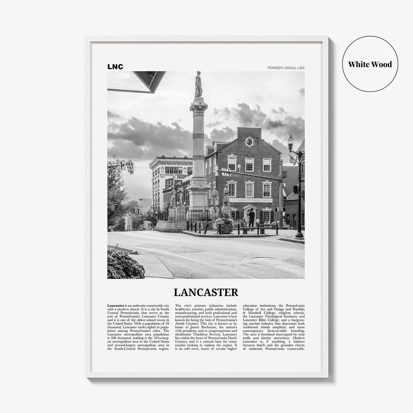 Lancaster Print Black and White Pennsylvania, Lancaster Wall Art, Lancaster Poster, Pennsylvania, USA, United States, North America