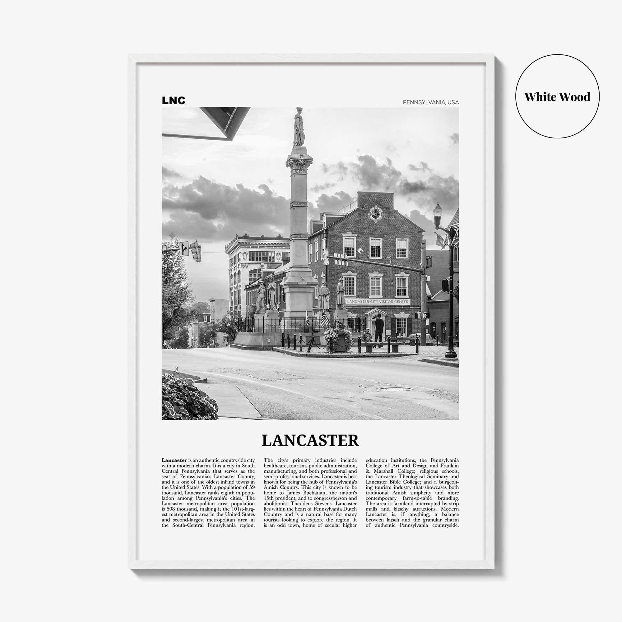 Lancaster Print Black and White Pennsylvania, Lancaster Wall Art, Lancaster Poster, Pennsylvania, USA, United States, North America