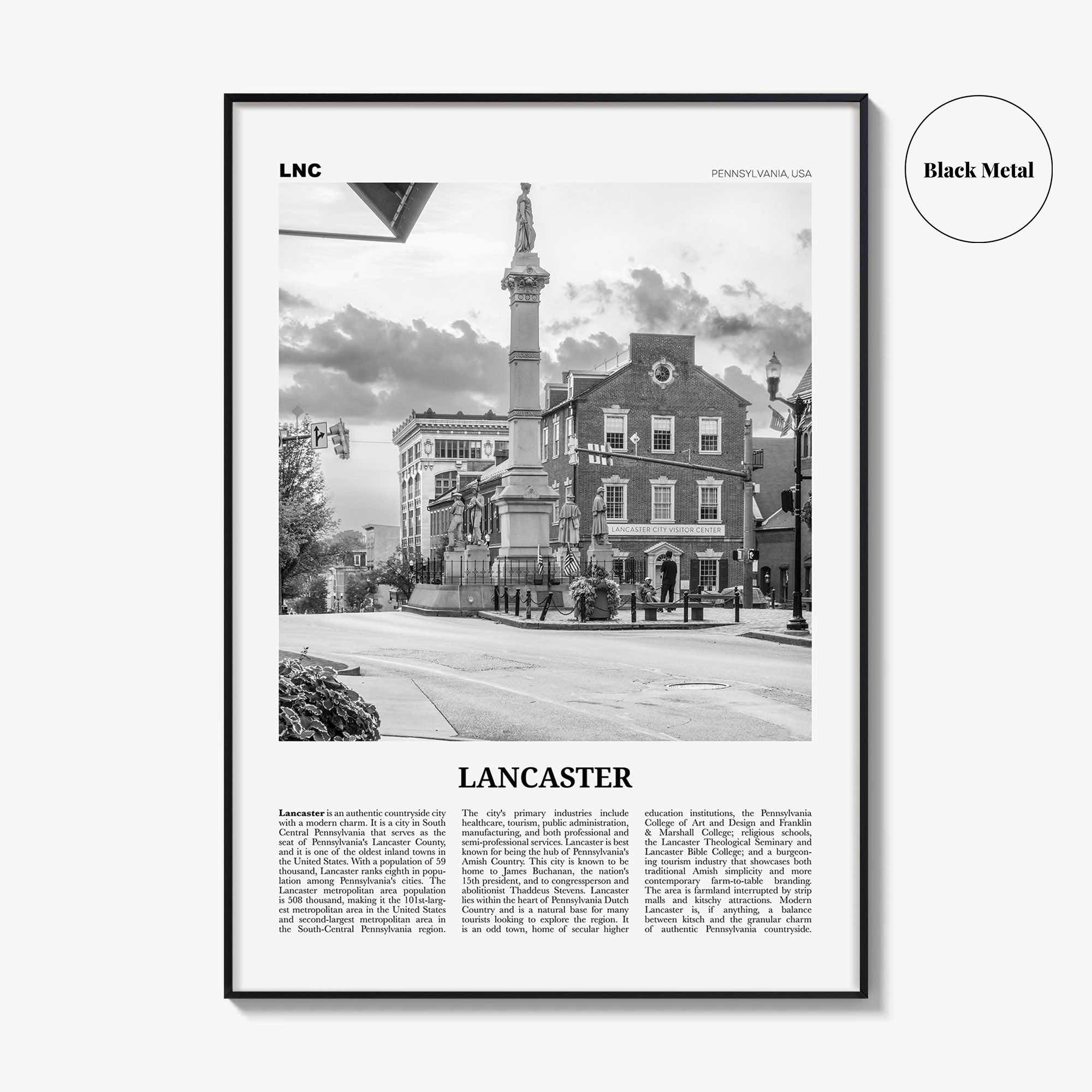 Lancaster Print Black and White Pennsylvania, Lancaster Wall Art, Lancaster Poster, Pennsylvania, USA, United States, North America