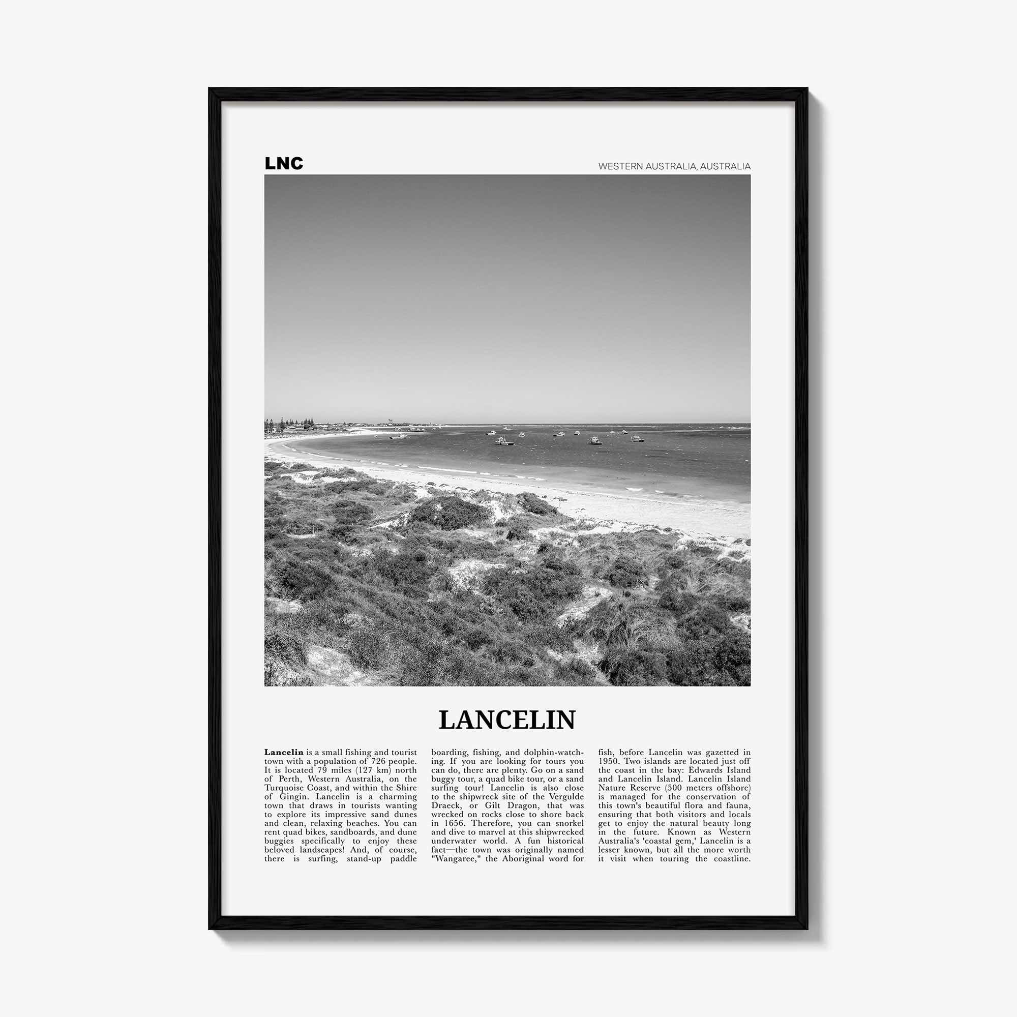 Lancelin Print Black and White, Lancelin Wall Art, Lancelin Poster, Lancelin Photo, Lancelin Wall Décor, Western Australia, Australia