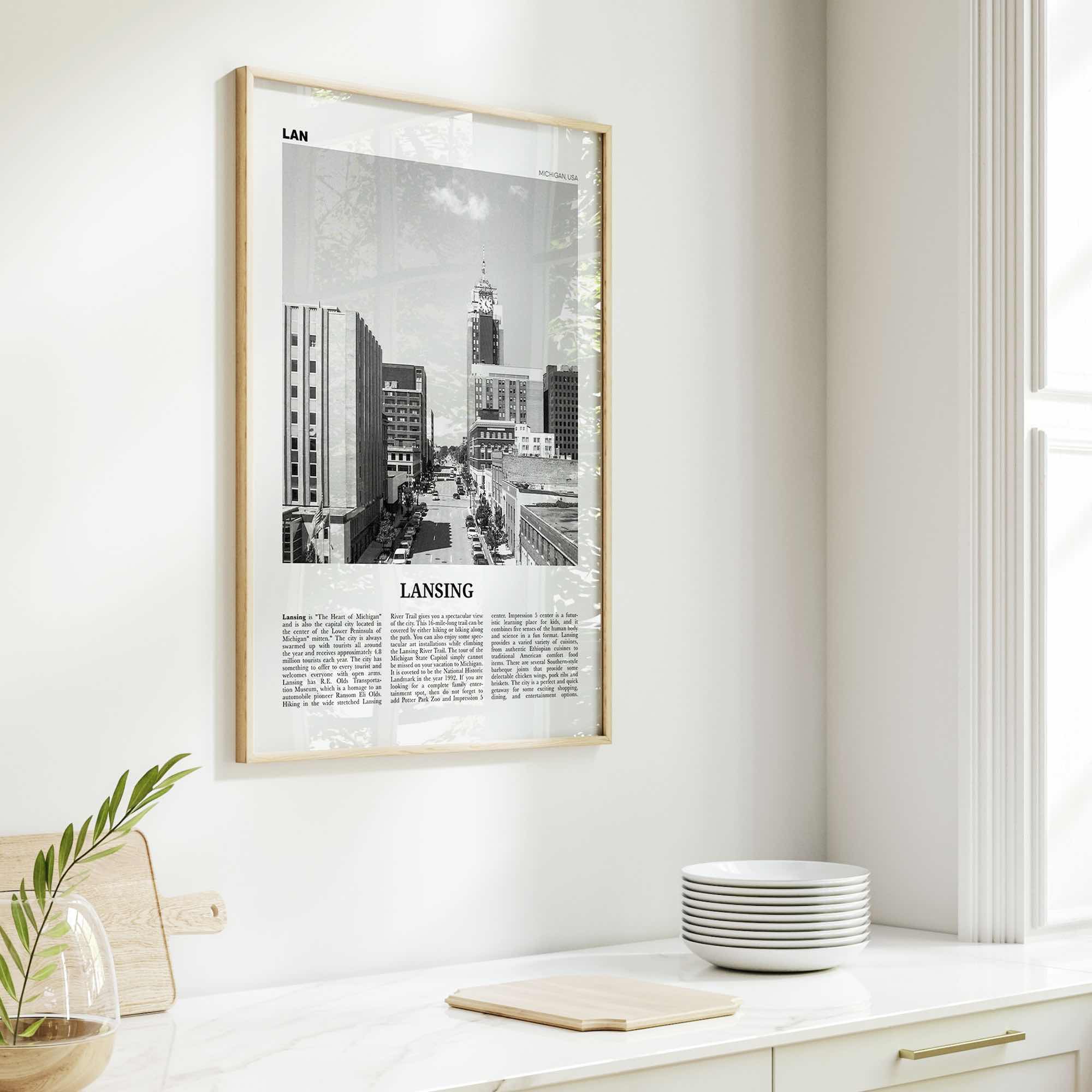 Lansing Print Black and White, Lansing Wall Art, Lansing Poster, Lansing Photo, Lansing Décor, Michigan, USA, United States, North America