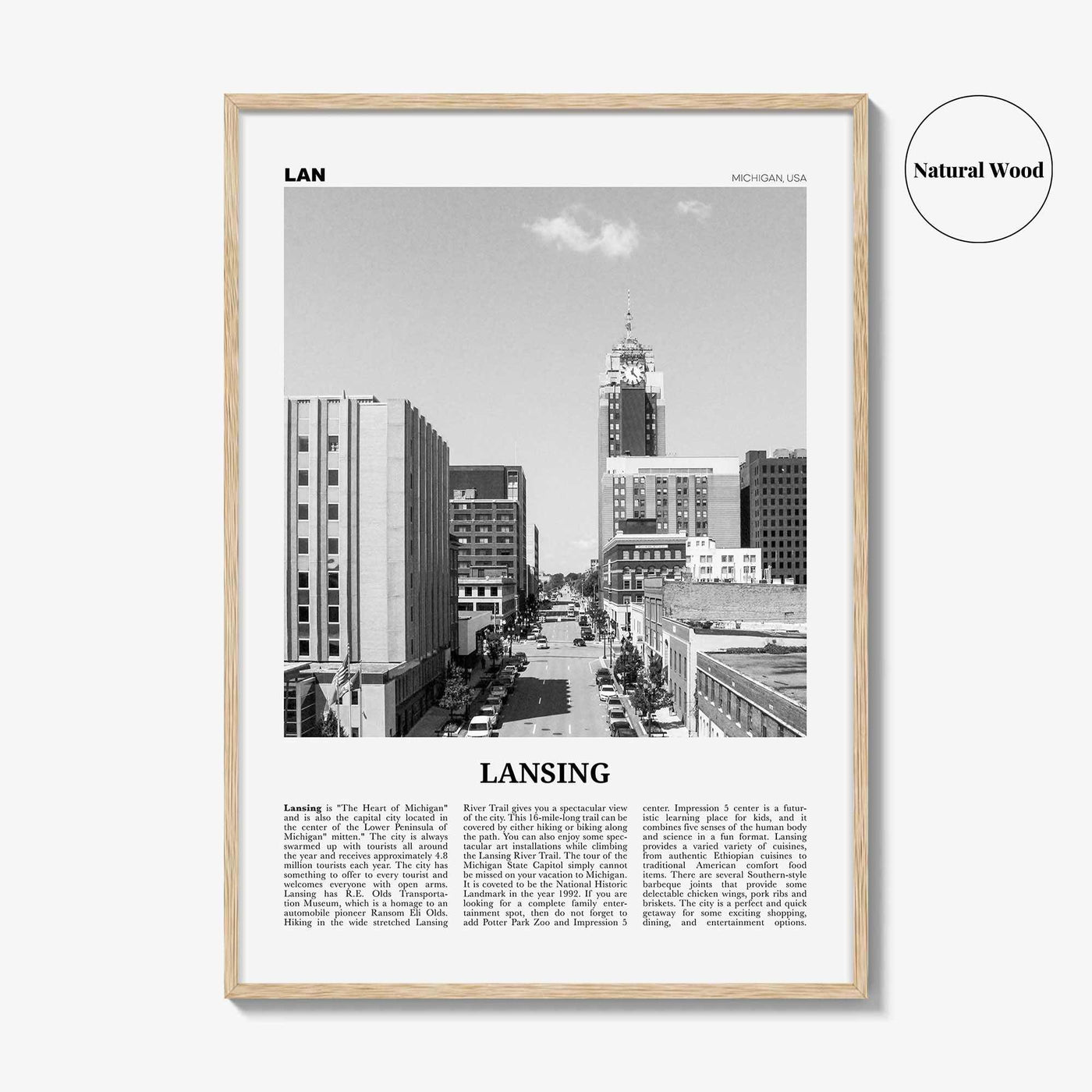 Lansing Print Black and White, Lansing Wall Art, Lansing Poster, Lansing Photo, Lansing Décor, Michigan, USA, United States, North America