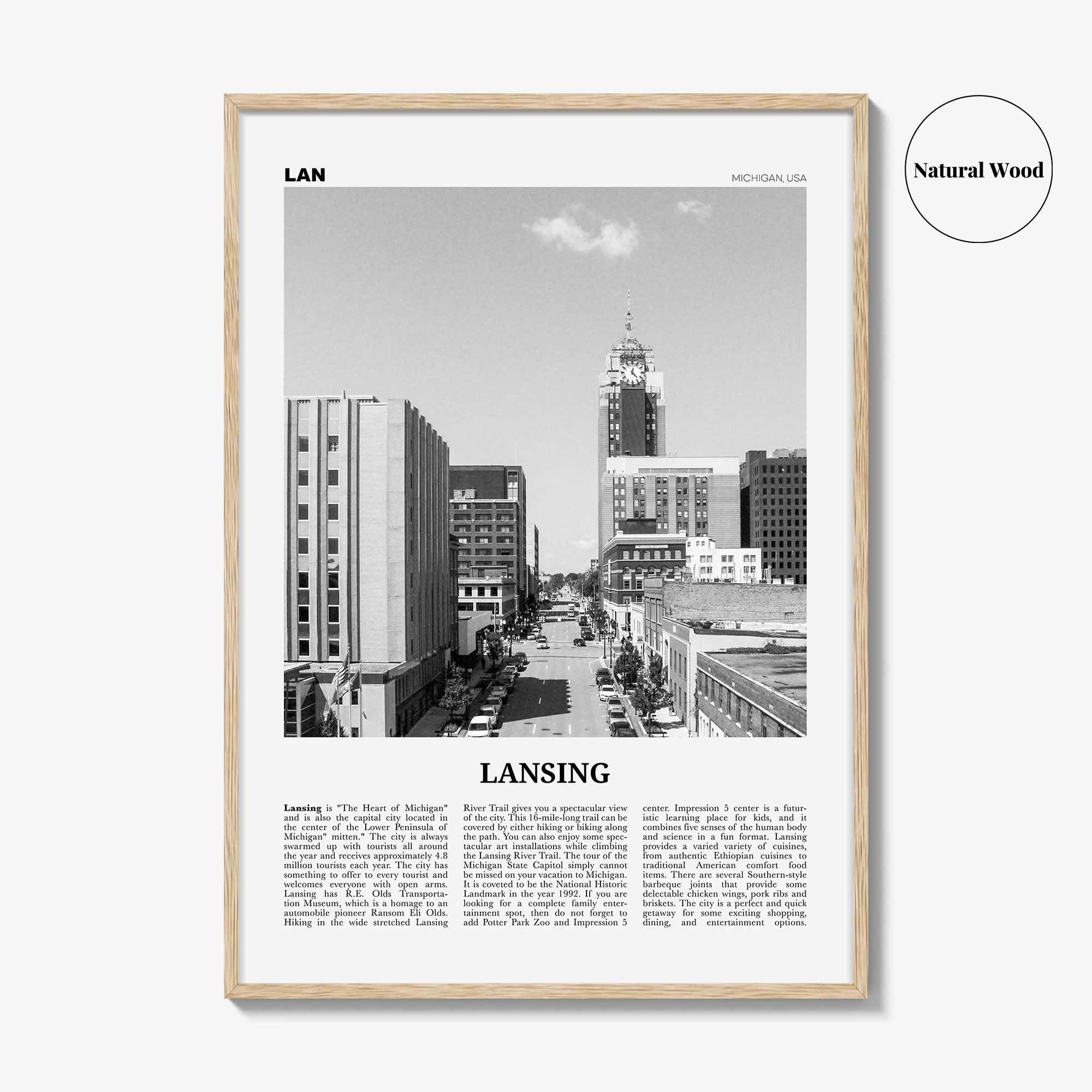 Lansing Print Black and White, Lansing Wall Art, Lansing Poster, Lansing Photo, Lansing Décor, Michigan, USA, United States, North America