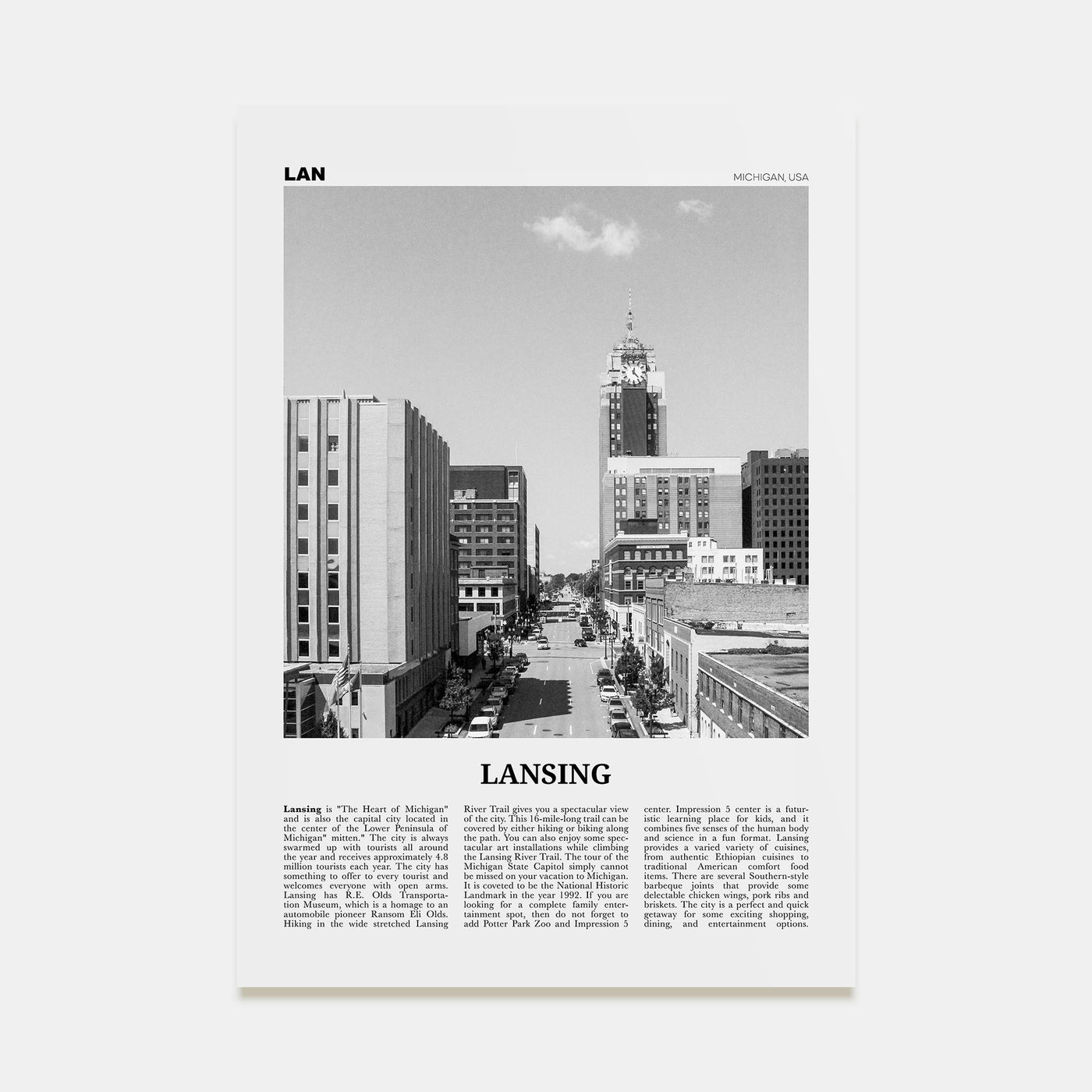 Lansing Travel B&W Poster