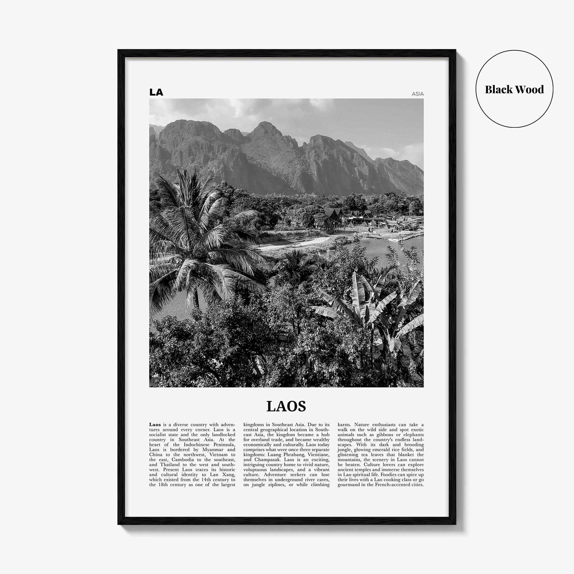 Laos Print Black and White No 2, Laos Wall Art, Laos Poster, Laos Photo, Laos Wall Decor, Lāo, Lao People's, Vientiane, Asia