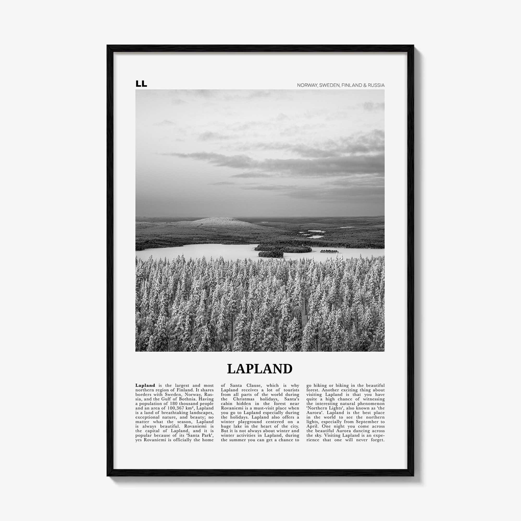 Lapland Print Black and White, Lapland Wall Art, Lapland Poster, Lapland Photo, Lapland Wall Décor, Lapland Map, Norway, Sweden, Finland