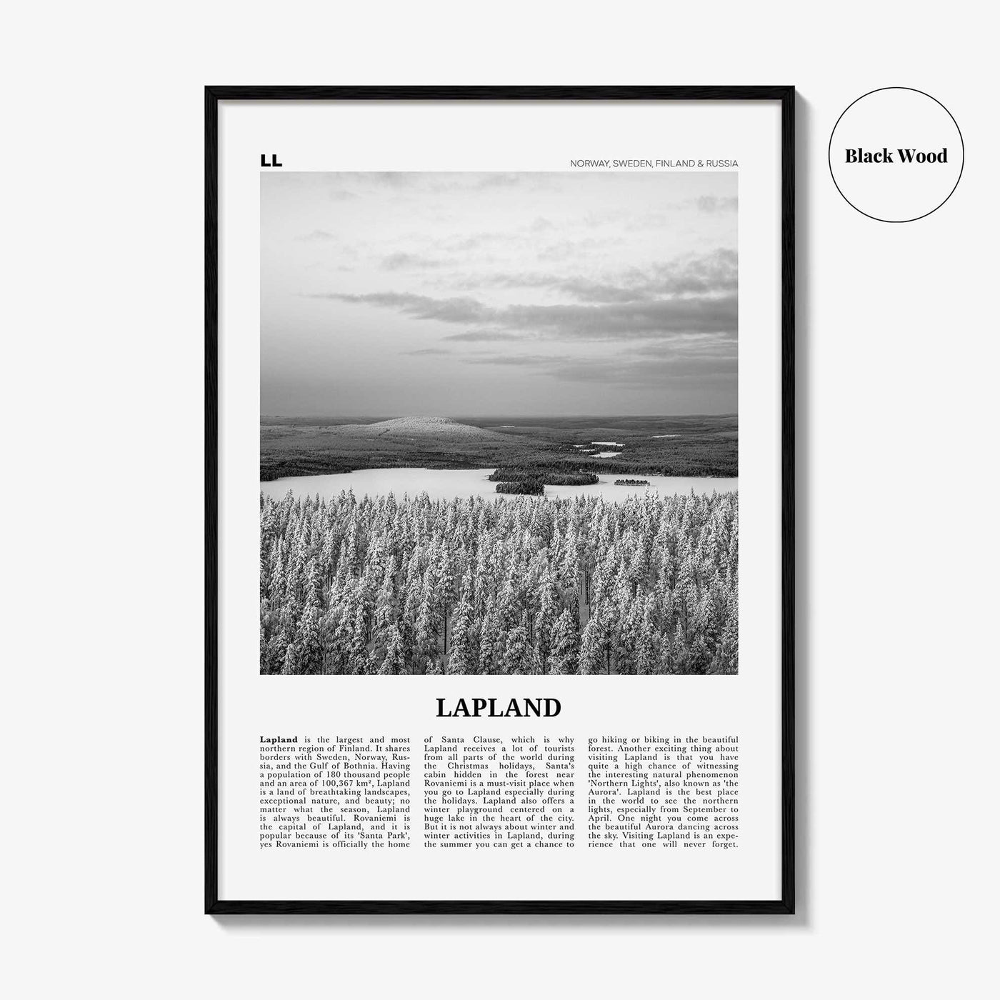 Lapland Print Black and White, Lapland Wall Art, Lapland Poster, Lapland Photo, Lapland Wall Décor, Lapland Map, Norway, Sweden, Finland