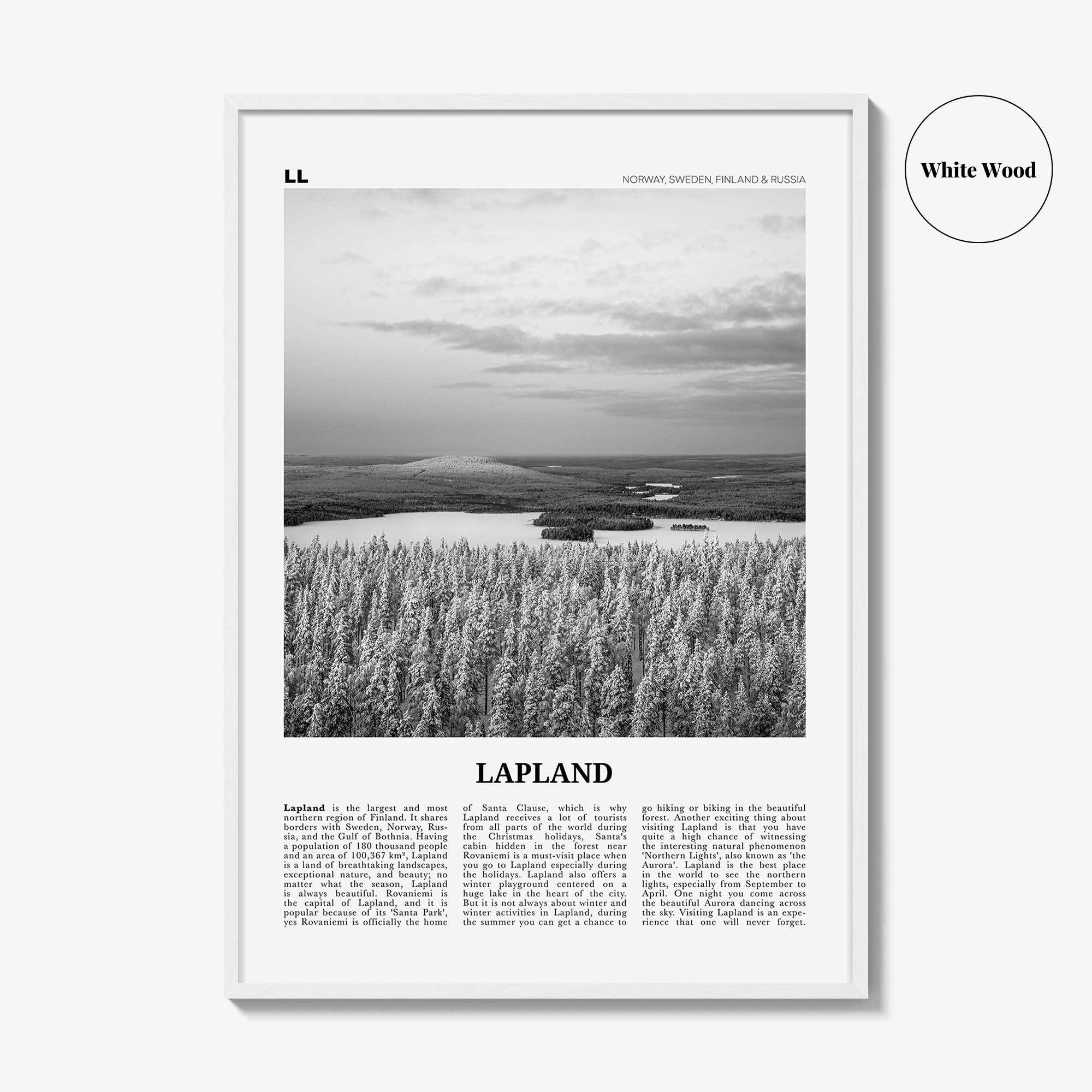 Lapland Print Black and White, Lapland Wall Art, Lapland Poster, Lapland Photo, Lapland Wall Décor, Lapland Map, Norway, Sweden, Finland