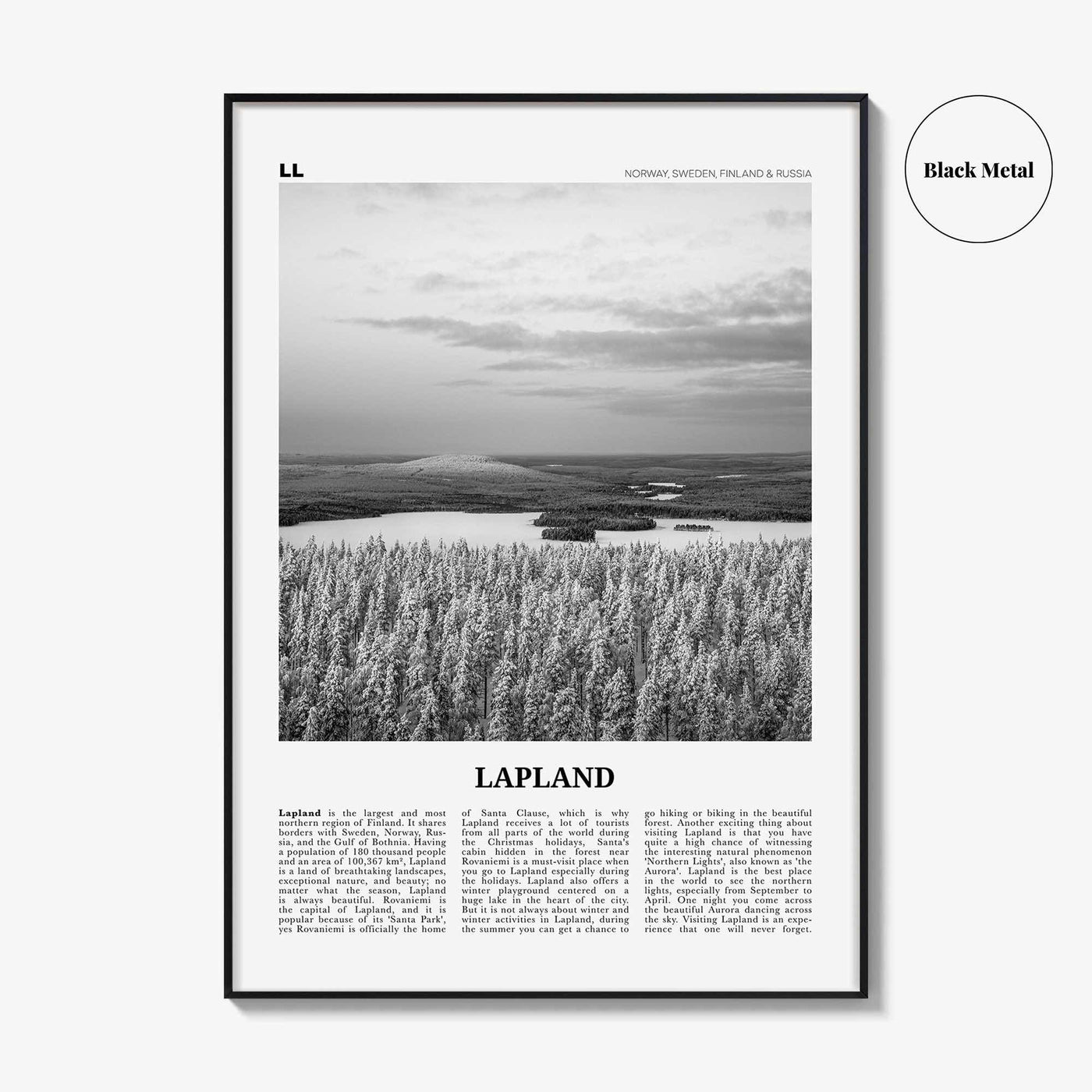 Lapland Print Black and White, Lapland Wall Art, Lapland Poster, Lapland Photo, Lapland Wall Décor, Lapland Map, Norway, Sweden, Finland