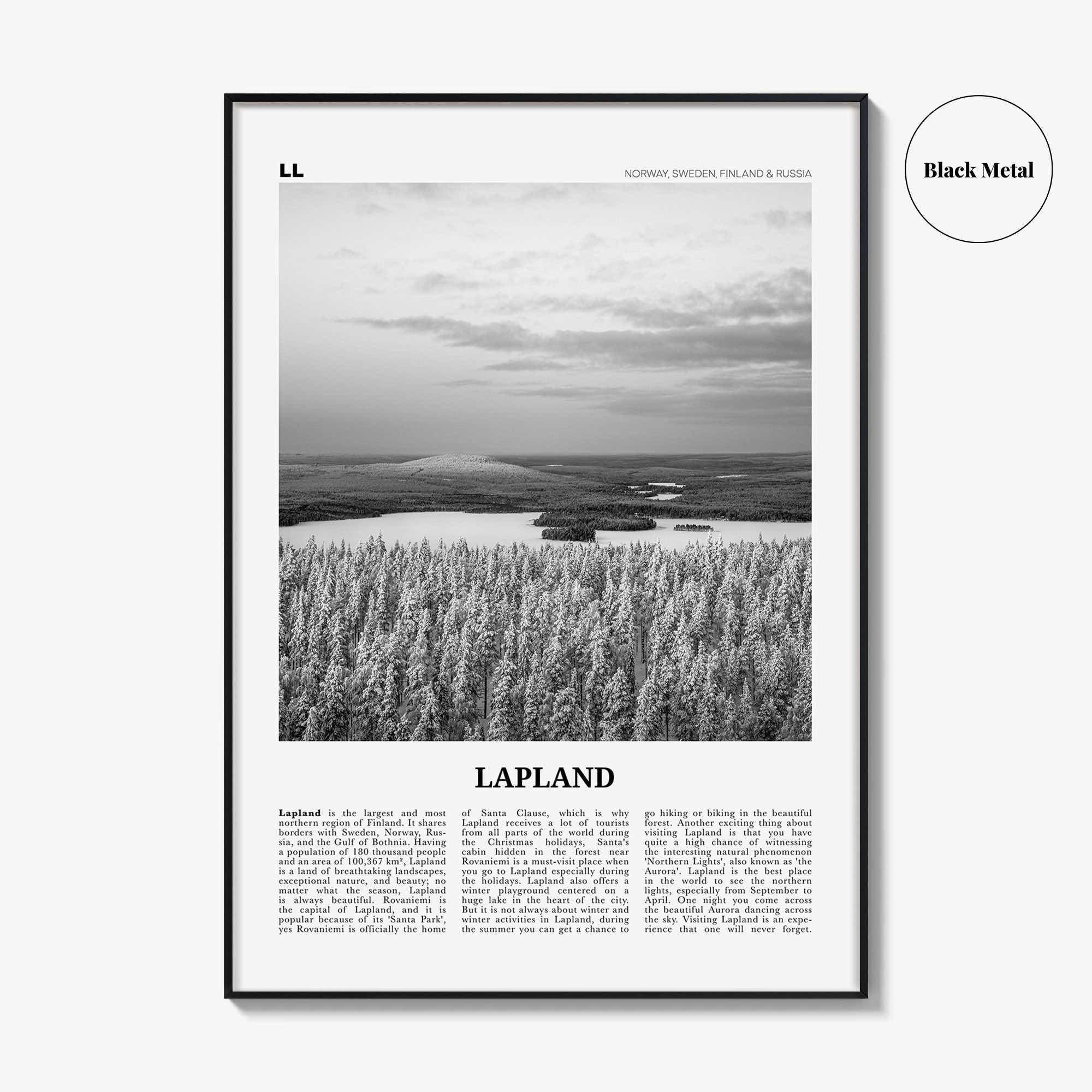 Lapland Print Black and White, Lapland Wall Art, Lapland Poster, Lapland Photo, Lapland Wall Décor, Lapland Map, Norway, Sweden, Finland