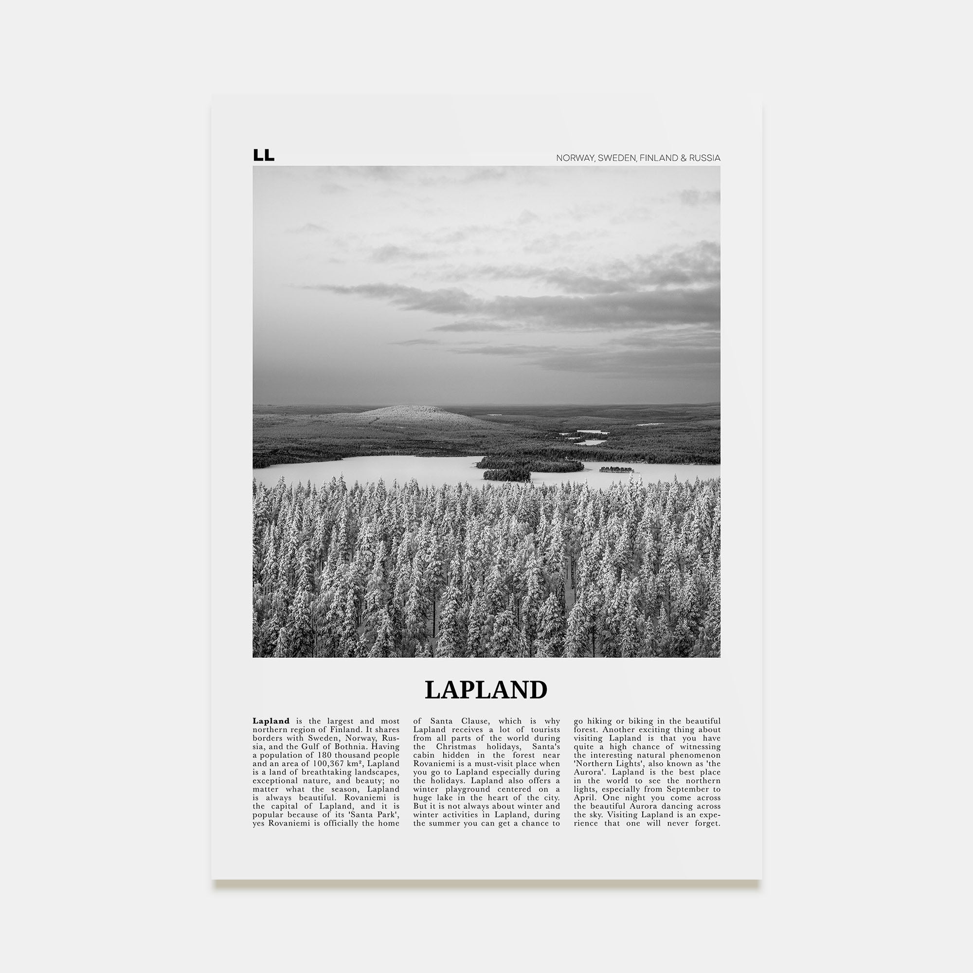 Lapland Travel B&W Poster