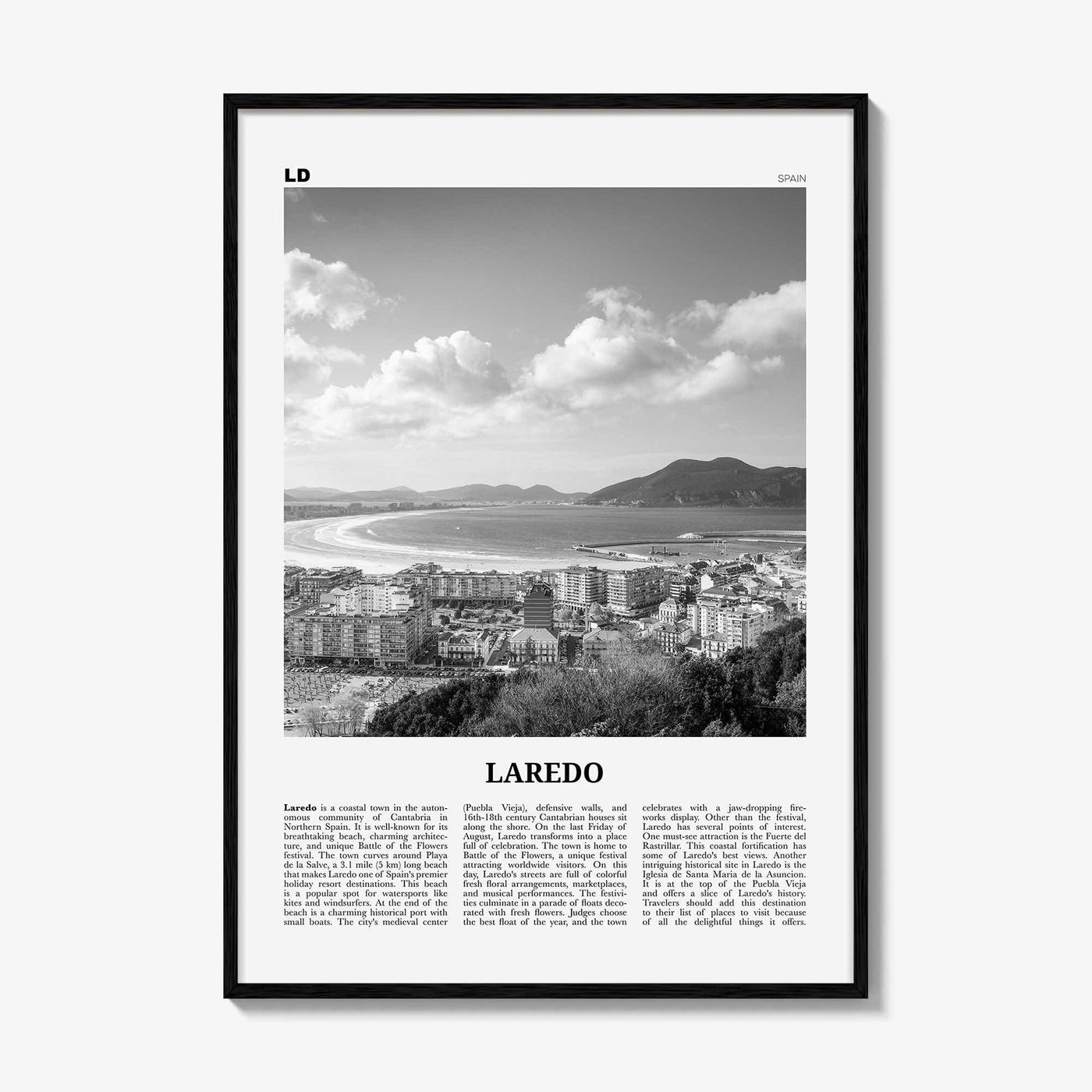 Laredo Print Black and White Spain, Laredo Wall Art, Laredo Poster, Laredo Photo, Laredo Map, Laredo Wall Decor, Spain