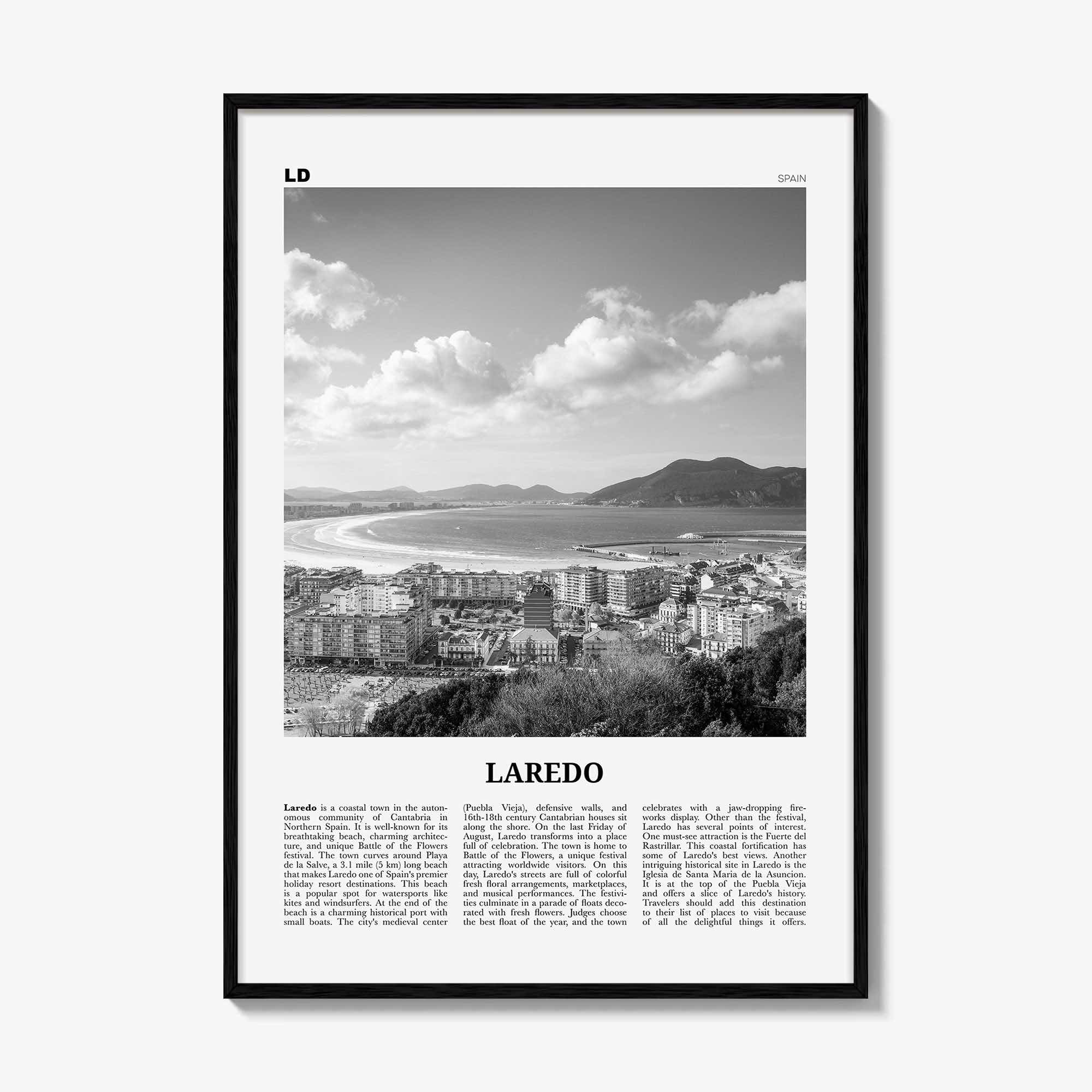 Laredo Print Black and White Spain, Laredo Wall Art, Laredo Poster, Laredo Photo, Laredo Map, Laredo Wall Decor, Spain