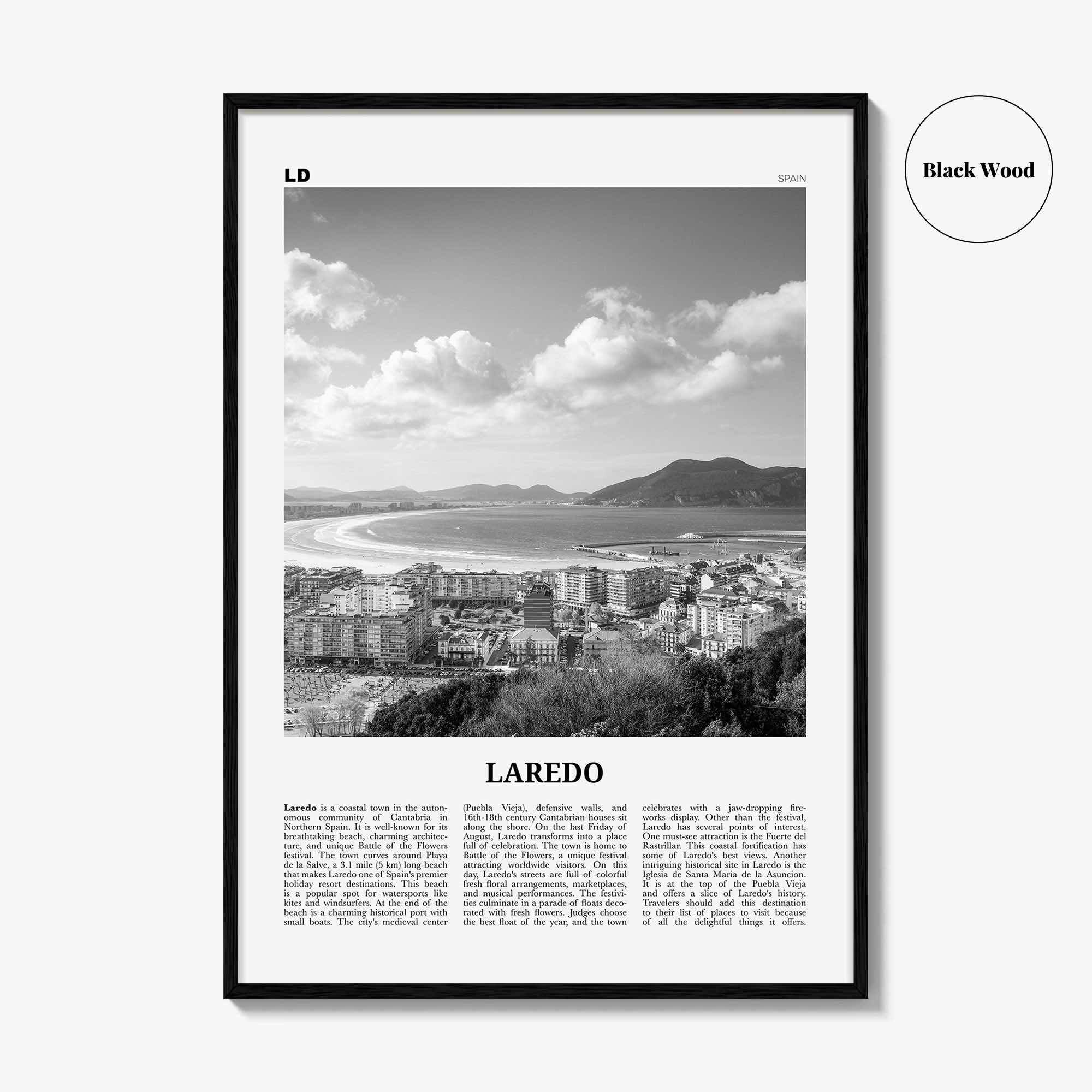 Laredo Print Black and White Spain, Laredo Wall Art, Laredo Poster, Laredo Photo, Laredo Map, Laredo Wall Decor, Spain