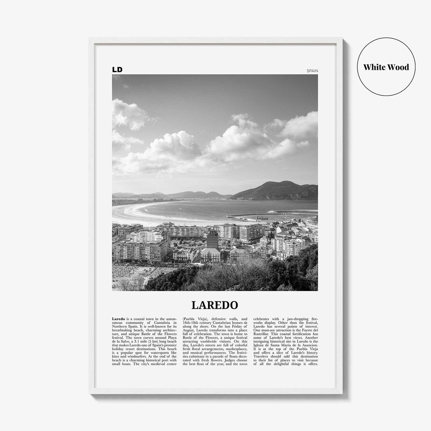 Laredo Print Black and White Spain, Laredo Wall Art, Laredo Poster, Laredo Photo, Laredo Map, Laredo Wall Decor, Spain