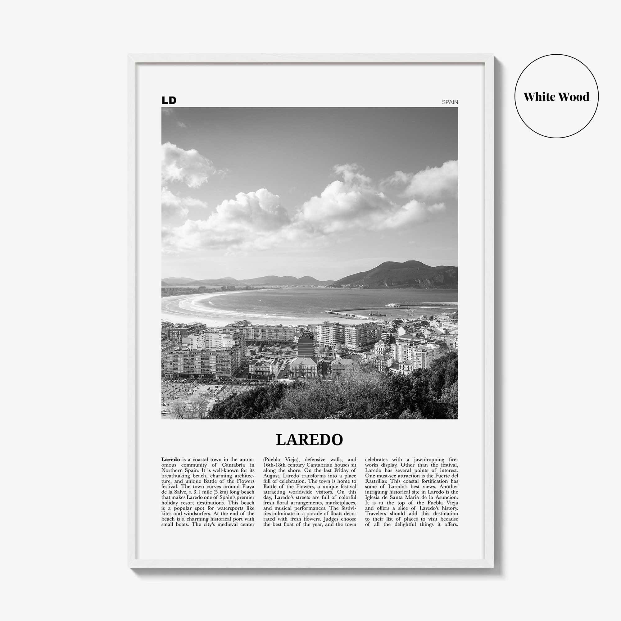 Laredo Print Black and White Spain, Laredo Wall Art, Laredo Poster, Laredo Photo, Laredo Map, Laredo Wall Decor, Spain