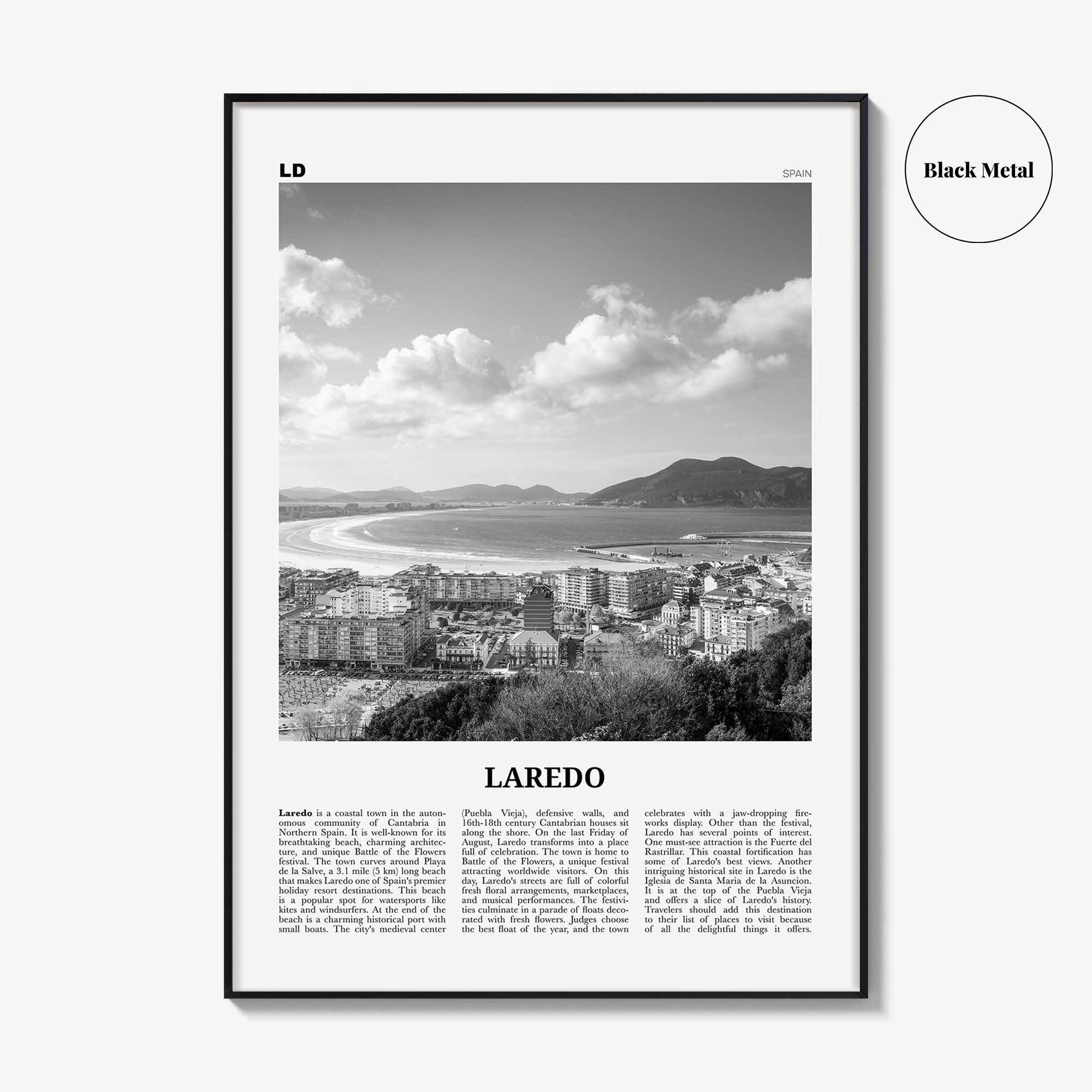 Laredo Print Black and White Spain, Laredo Wall Art, Laredo Poster, Laredo Photo, Laredo Map, Laredo Wall Decor, Spain