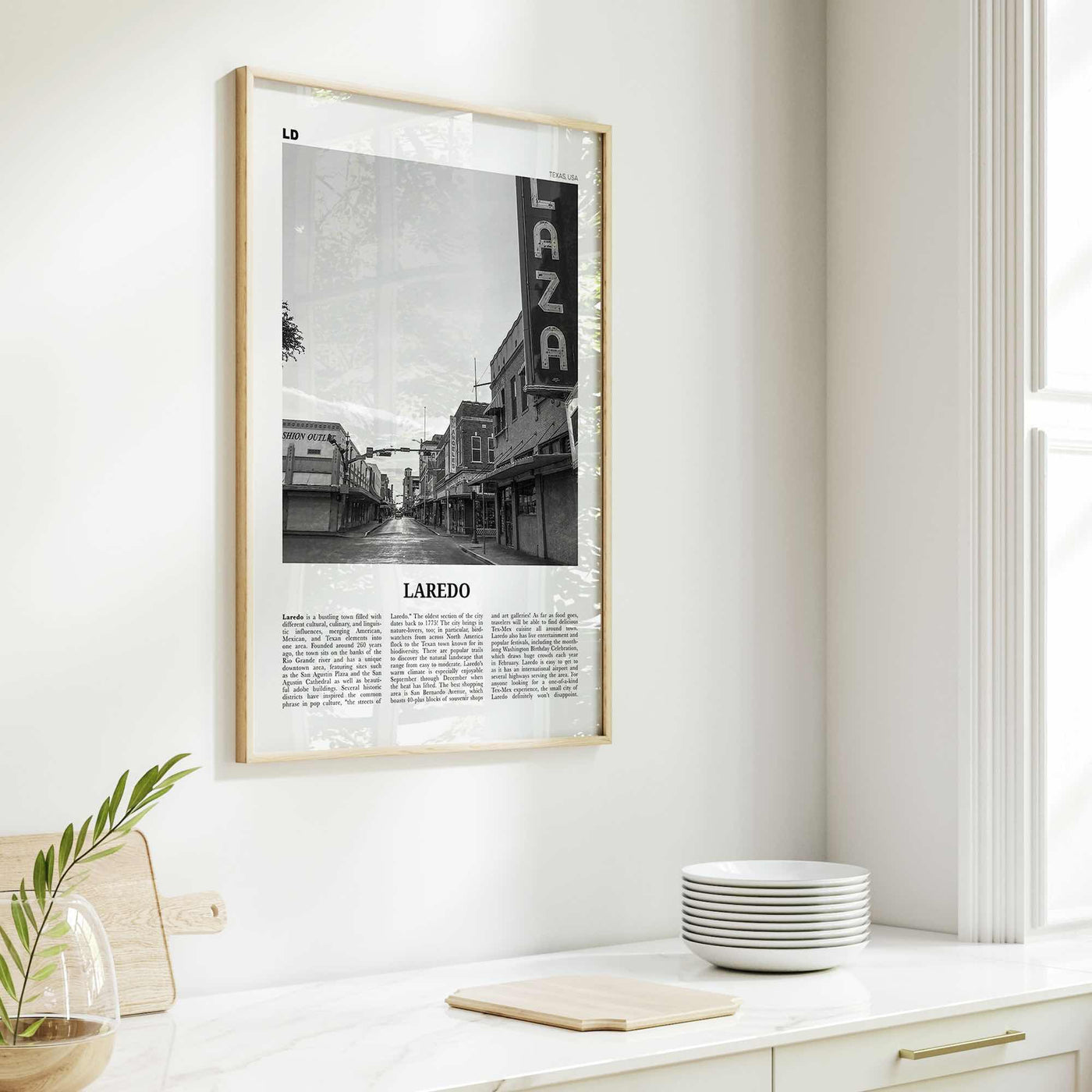 Laredo Print Black and White Texas, Laredo Wall Art, Laredo Poster, Laredo Photo, Laredo Wall Décor, Laredo Map, Texas, USA