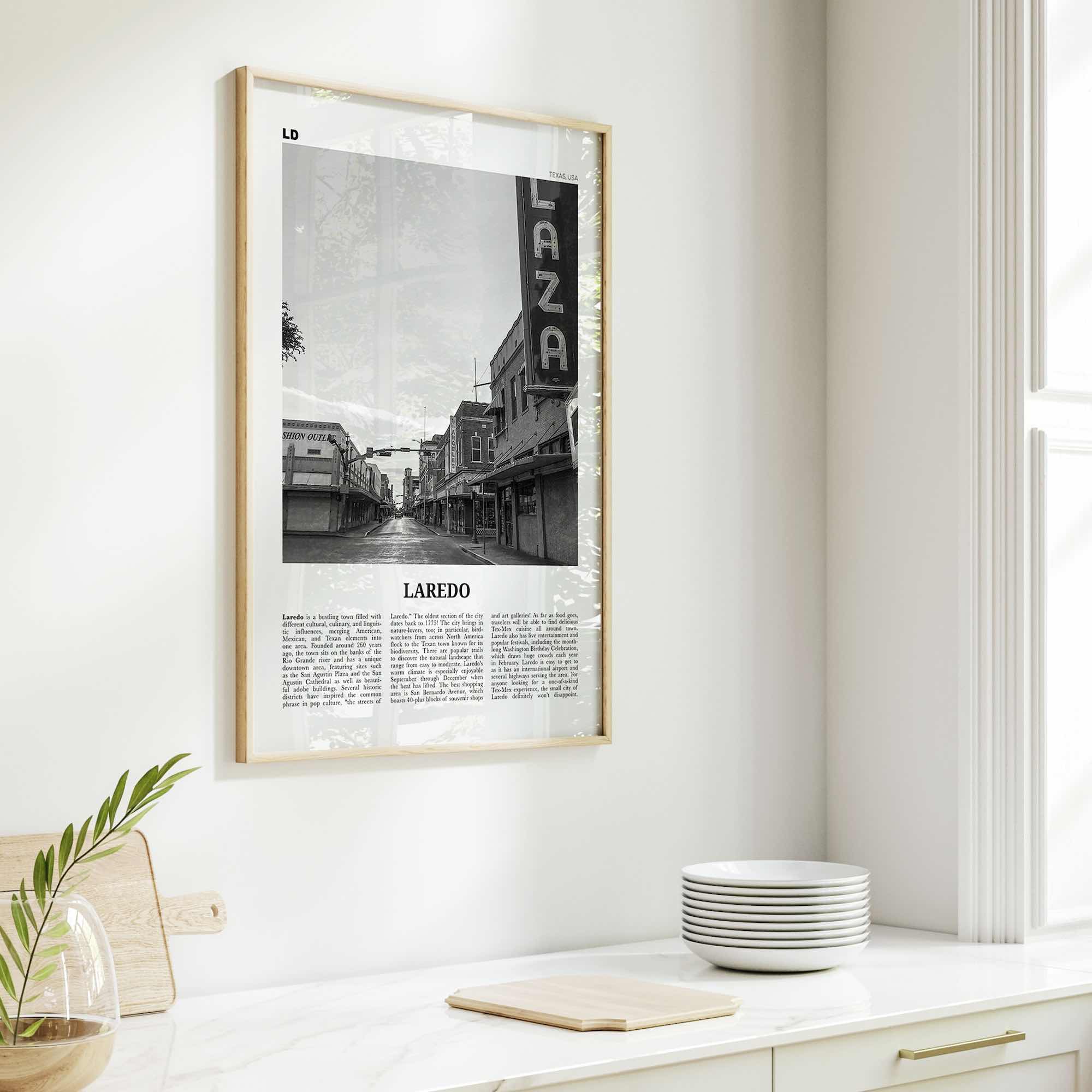 Laredo Print Black and White Texas, Laredo Wall Art, Laredo Poster, Laredo Photo, Laredo Wall Décor, Laredo Map, Texas, USA