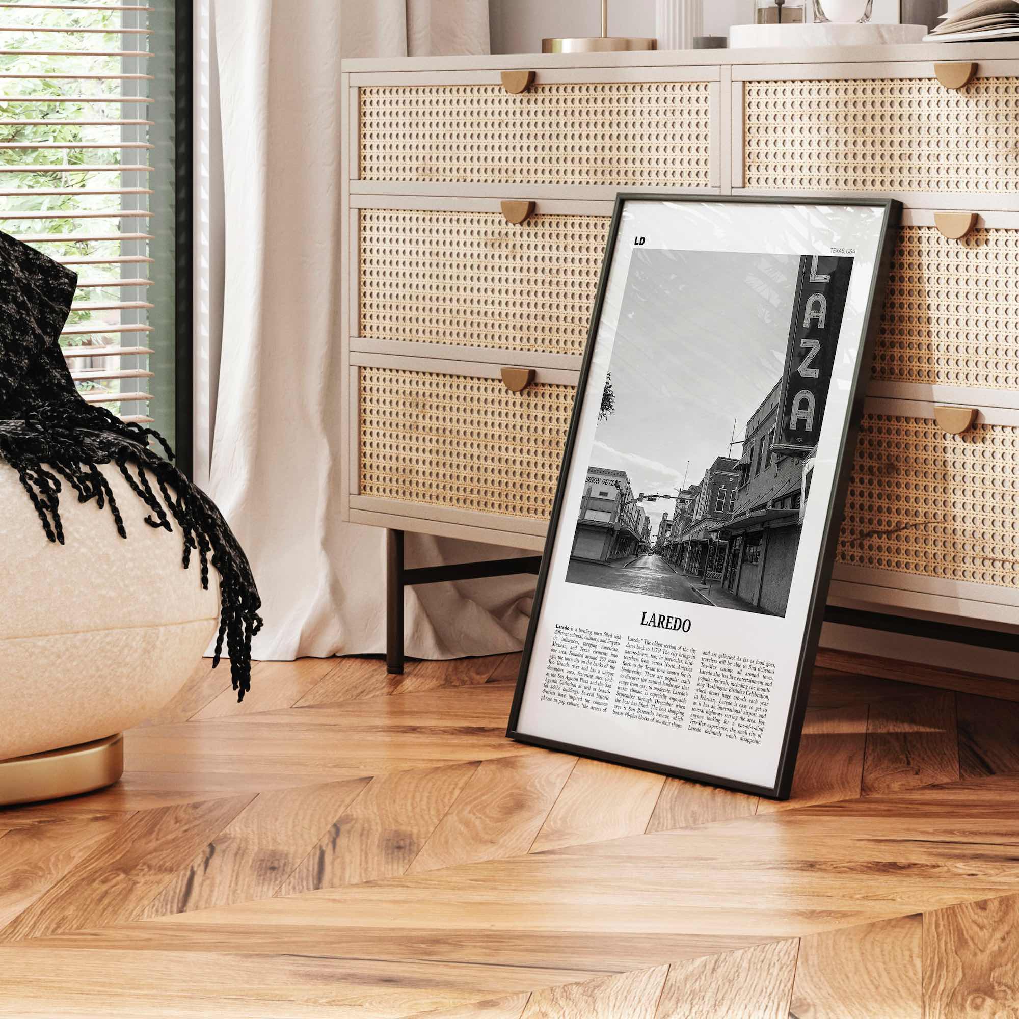 Laredo Print Black and White Texas, Laredo Wall Art, Laredo Poster, Laredo Photo, Laredo Wall Décor, Laredo Map, Texas, USA