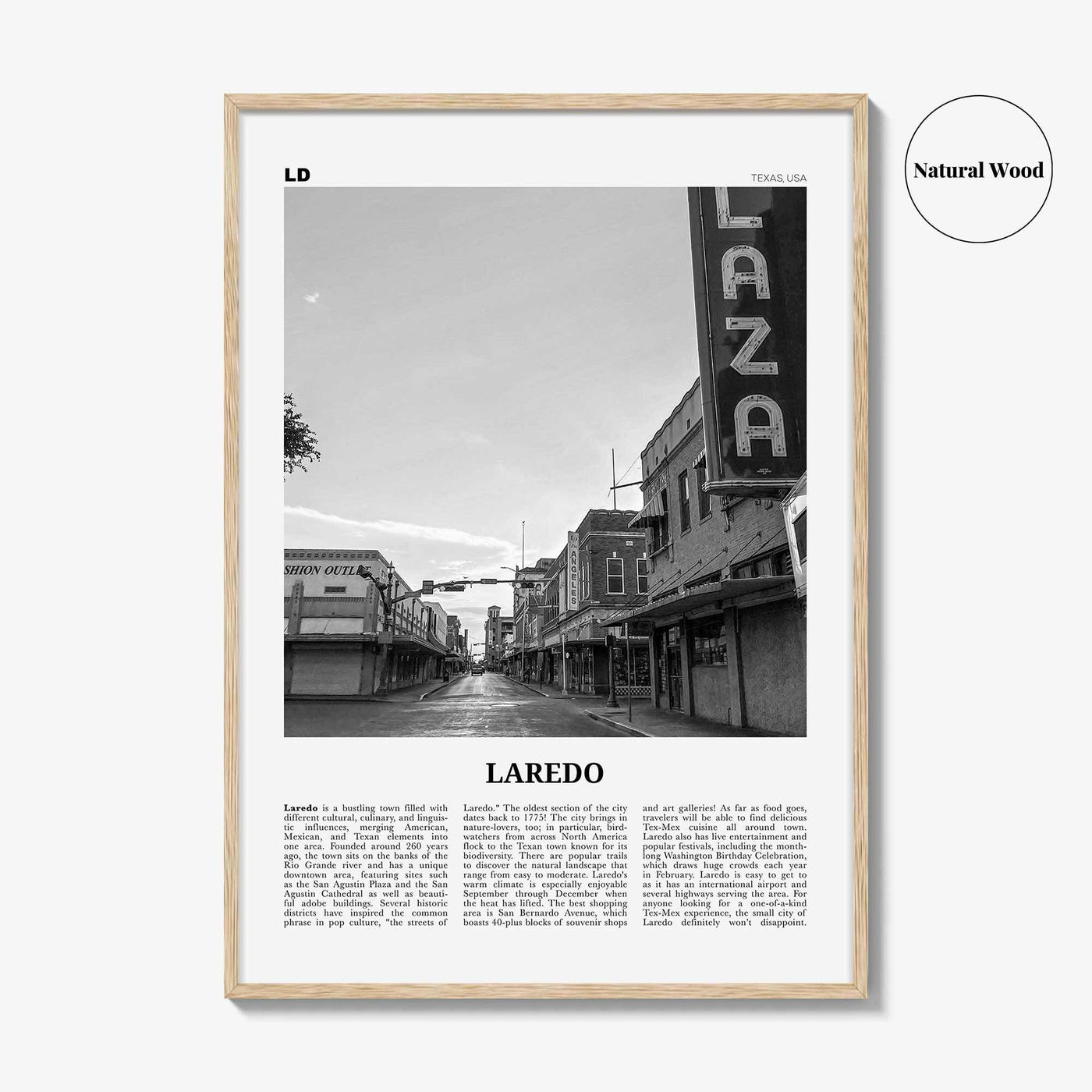 Laredo Print Black and White Texas, Laredo Wall Art, Laredo Poster, Laredo Photo, Laredo Wall Décor, Laredo Map, Texas, USA