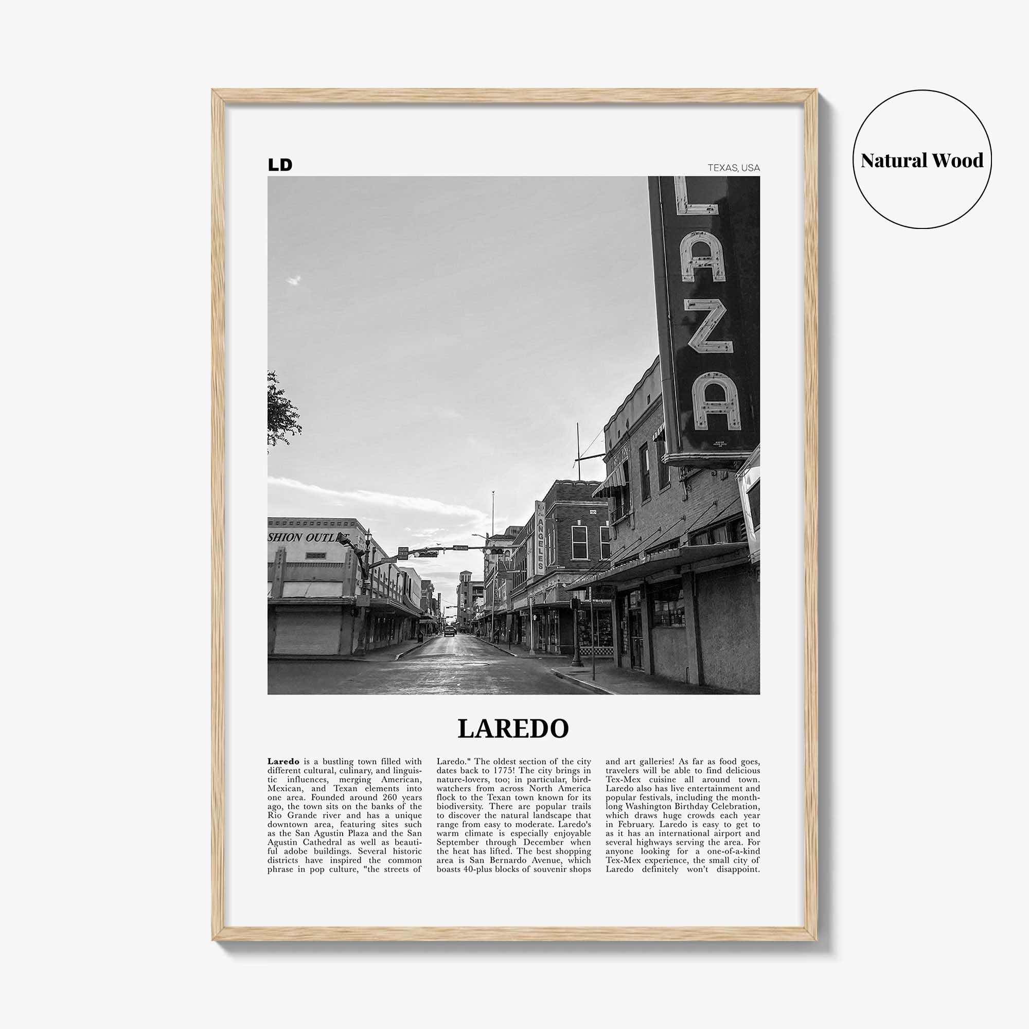 Laredo Print Black and White Texas, Laredo Wall Art, Laredo Poster, Laredo Photo, Laredo Wall Décor, Laredo Map, Texas, USA