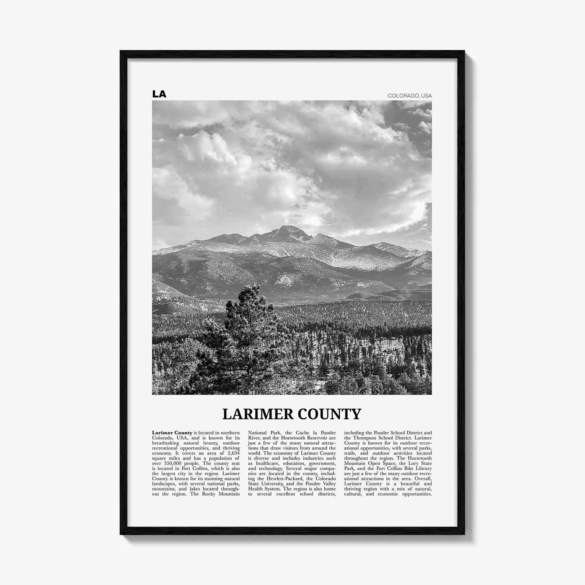 Larimer County Print Black and White, Larimer County Wall Art, Larimer County Poster, Larimer Photo, Larimer Wall Décor, Larimer County Map