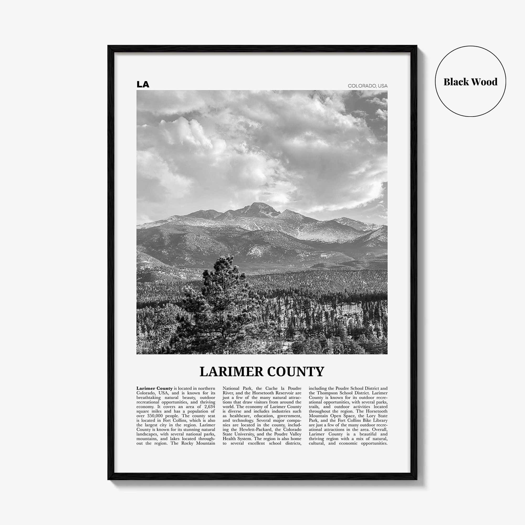 Larimer County Print Black and White, Larimer County Wall Art, Larimer County Poster, Larimer Photo, Larimer Wall Décor, Larimer County Map