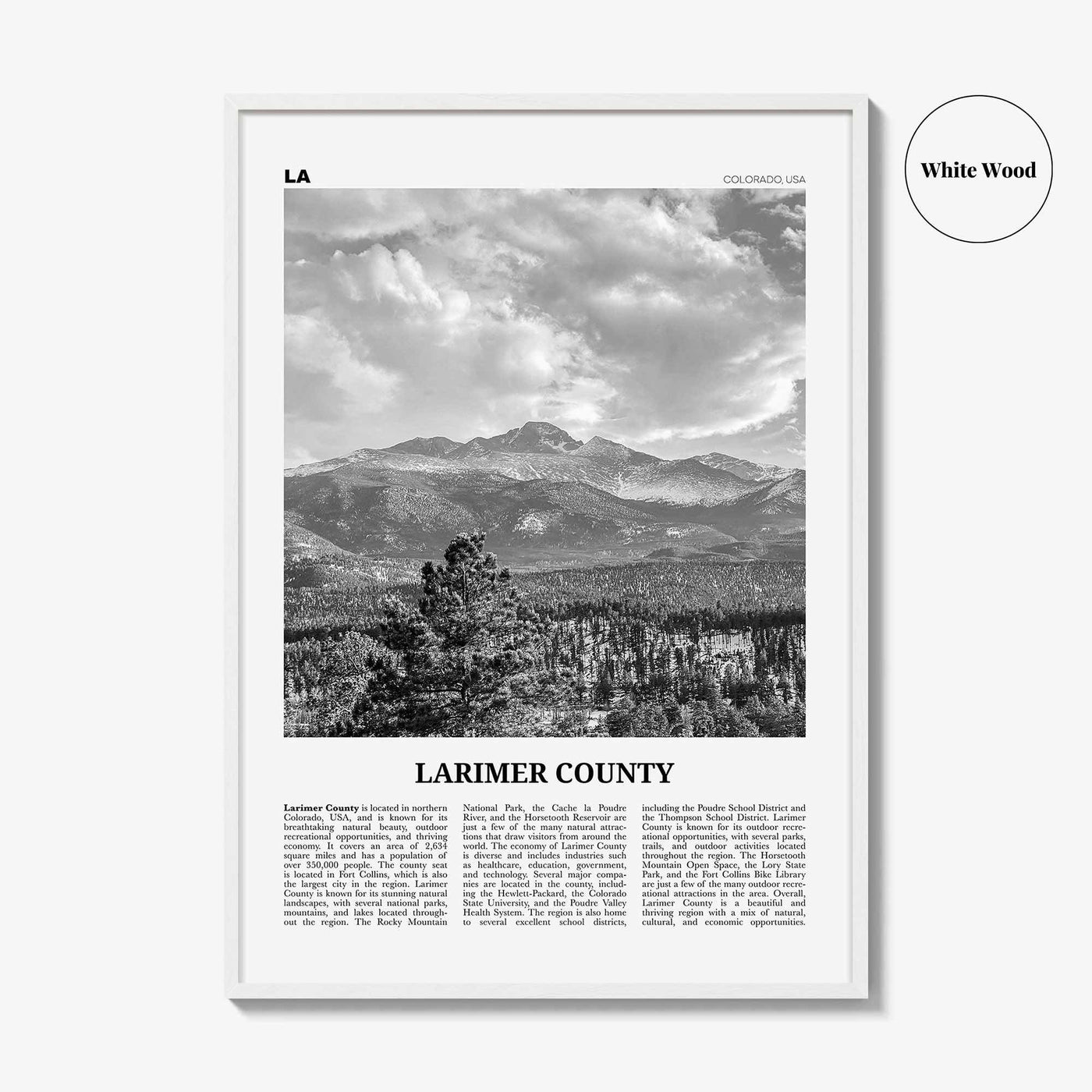 Larimer County Print Black and White, Larimer County Wall Art, Larimer County Poster, Larimer Photo, Larimer Wall Décor, Larimer County Map