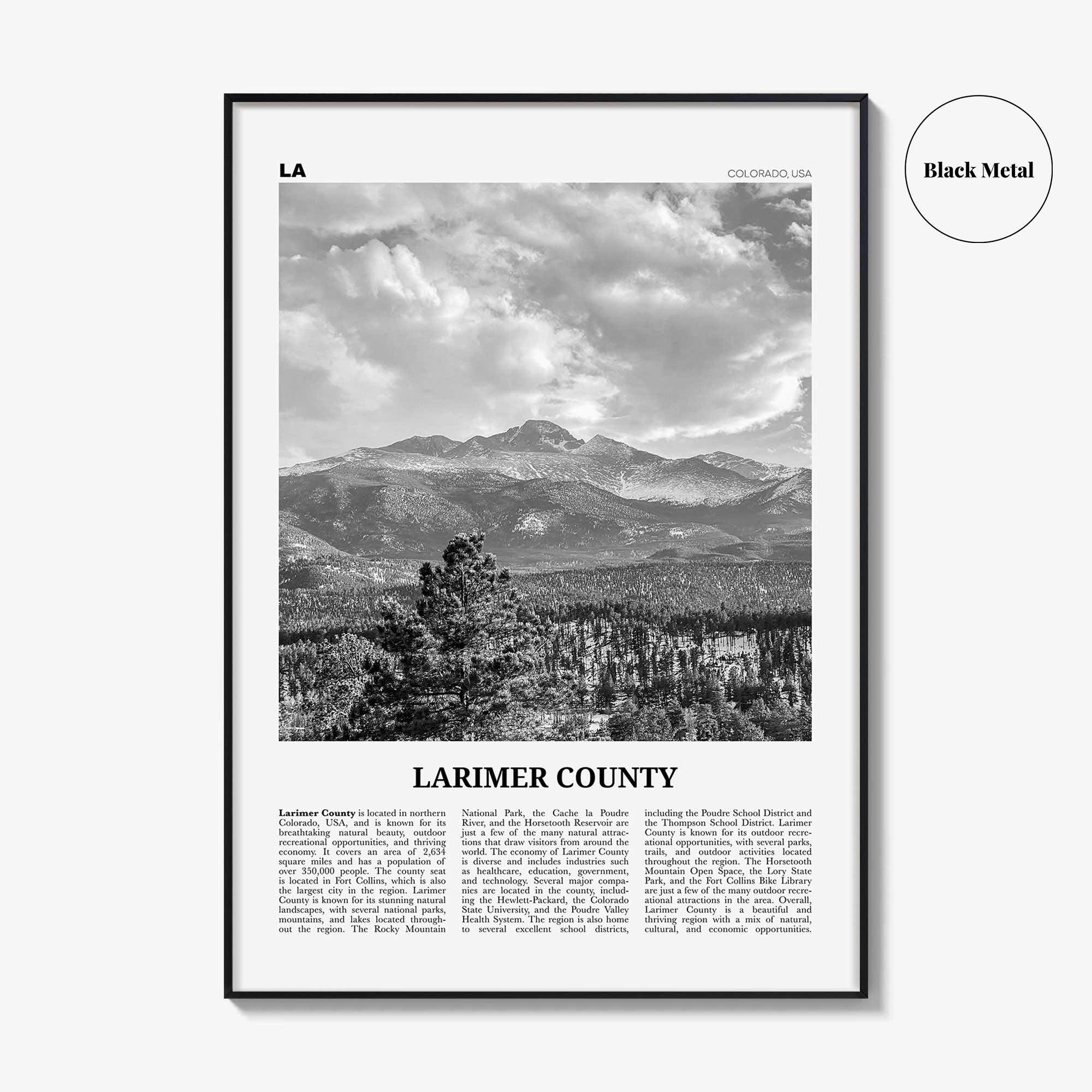 Larimer County Print Black and White, Larimer County Wall Art, Larimer County Poster, Larimer Photo, Larimer Wall Décor, Larimer County Map