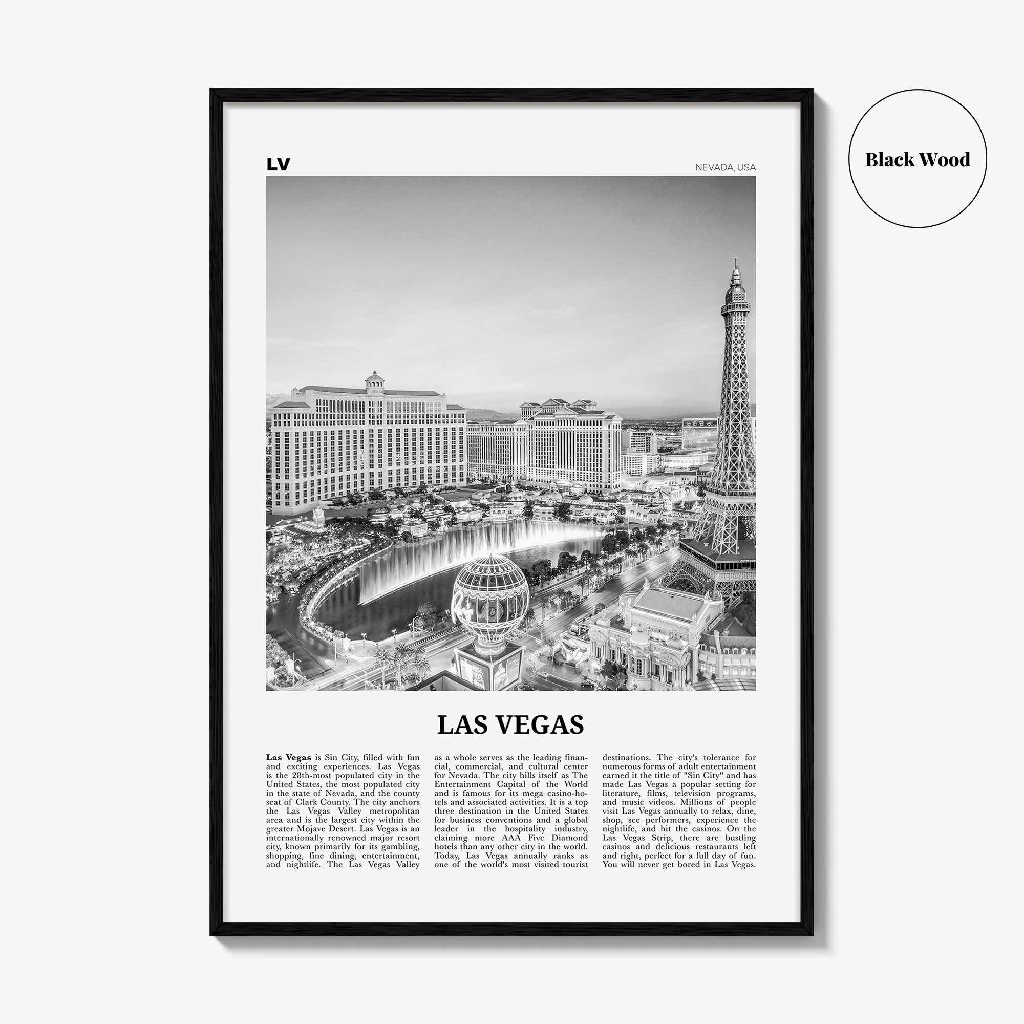 Las Vegas Print Black and White No 1, Las Vegas Wall Art, Las Vegas Poster, Las Vegas Photo, Bellagio, Nevada, USA, United States