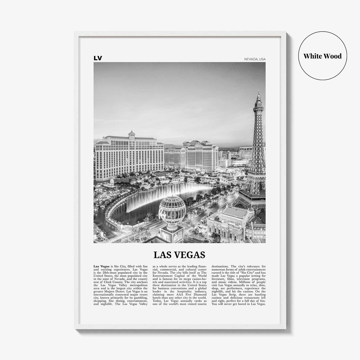 Las Vegas Print Black and White No 1, Las Vegas Wall Art, Las Vegas Poster, Las Vegas Photo, Bellagio, Nevada, USA, United States