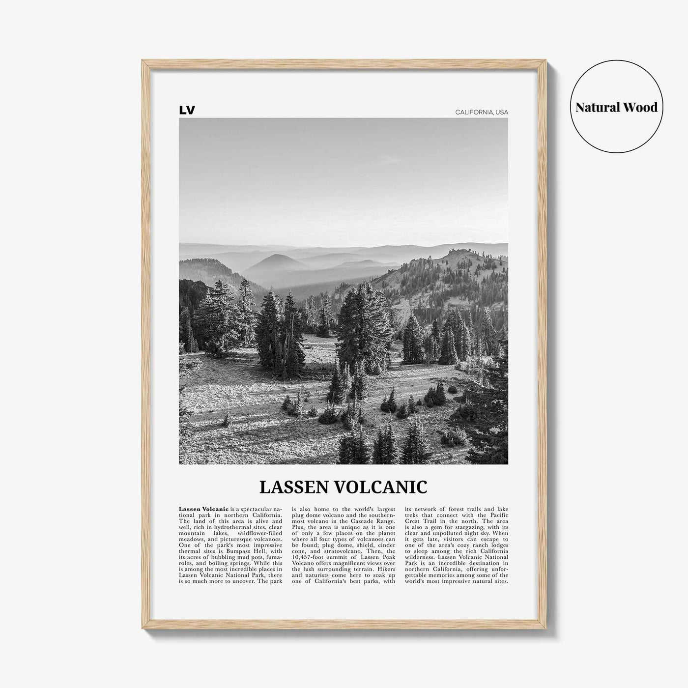 Lassen Volcanic National Park Print Black and White, Lassen Volcanic Wall Art, Lassen Volcanic Poster, Lassen Volcanic Photo, California