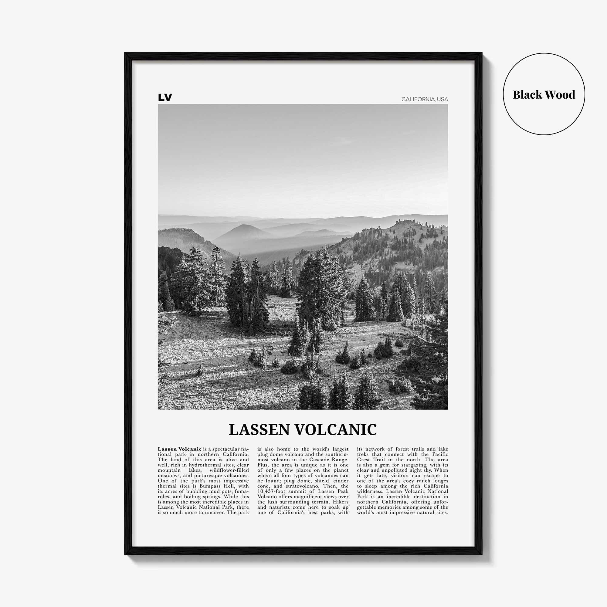 Lassen Volcanic National Park Print Black and White, Lassen Volcanic Wall Art, Lassen Volcanic Poster, Lassen Volcanic Photo, California